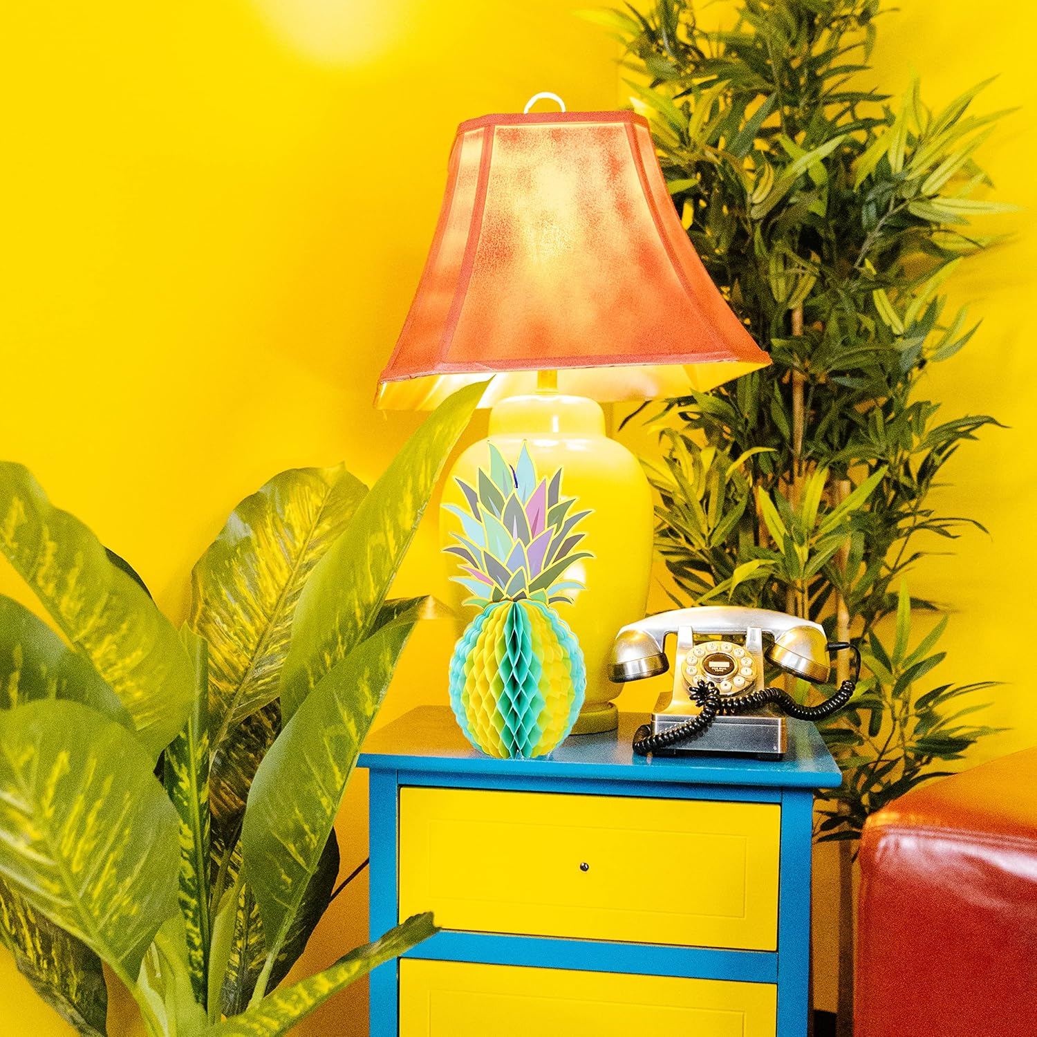 Paquete de 12 centros de mesa de fiesta de piña, decoración colgante de panal de piña tropical, decoraciones de mesa hawaianas para fiesta Luau y