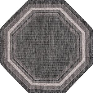 Unique Loom – Colección Outdoor Border – Tapete para exteriores de borde suave – 5pies 3pulgadas, octágono, negromarfil Unique Loom – Colección Outdoor Border – Tapete para exteriores de borde suave – 5pies 3pulgadas, octágono, negromarfil