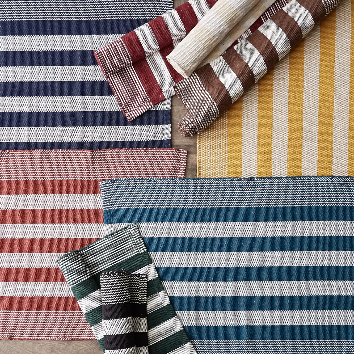 DII Woven Rag Rug Collection – Alfombra de hilo reciclado a rayas, 2 x 3 pies, color marrón cuero