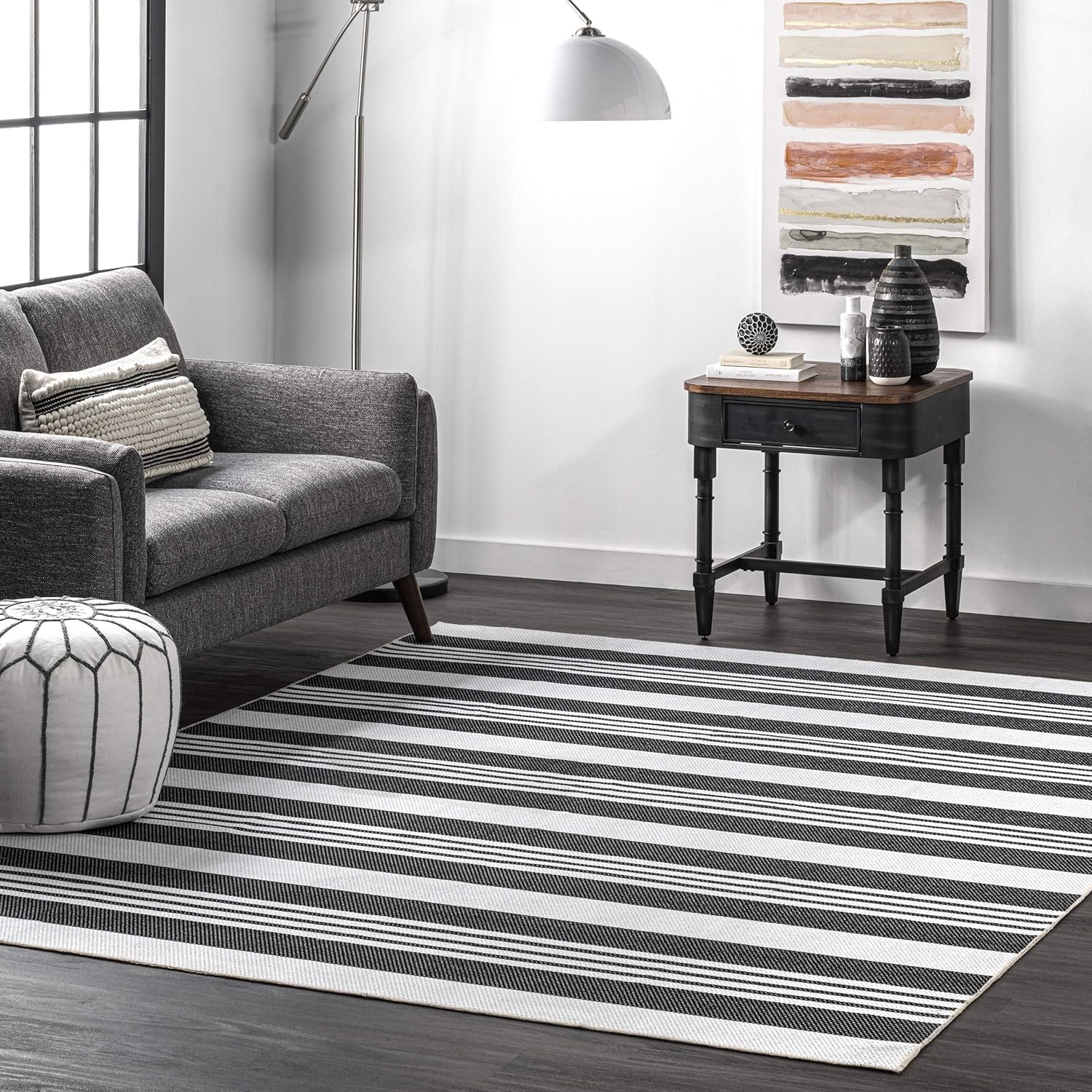 nuLOOM Lena Alfombra de área a rayas lavable a máquina, 5 x 8 pies, gris, rectangular
