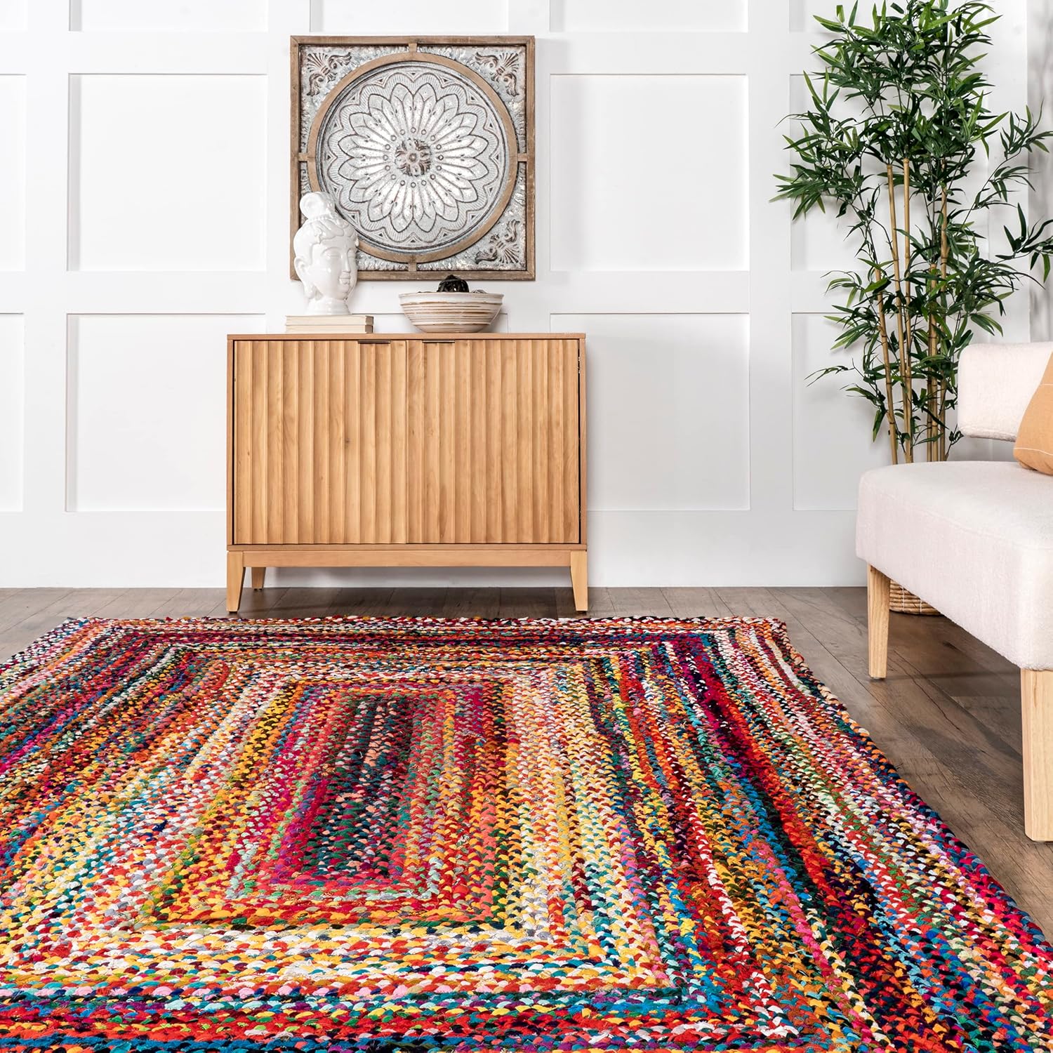 nuLOOM Tammara – Alfombra bohemia trenzada a mano, ovalada de 4 x 6 pies, multicolor