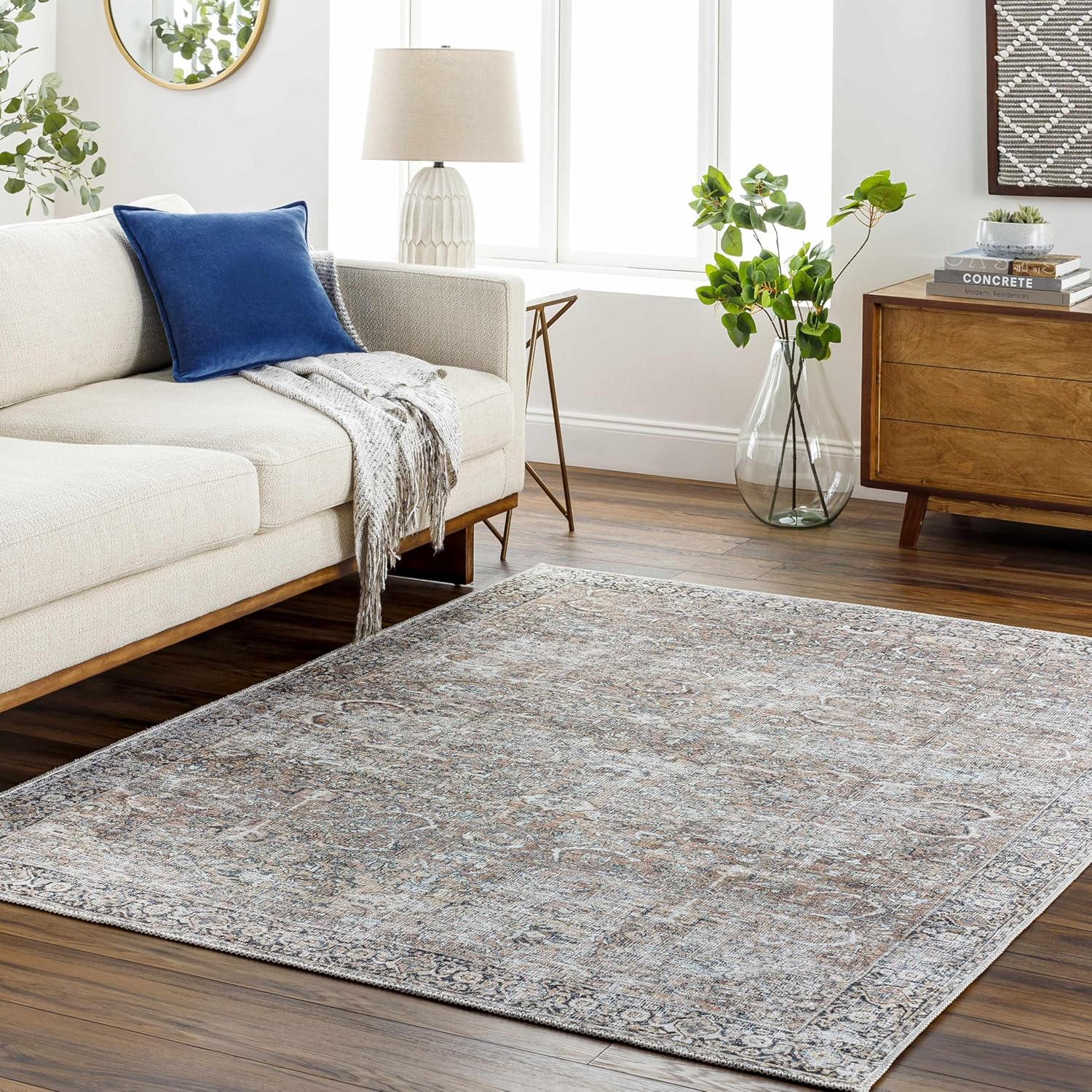 Kemer Collection – Alfombra de pasillo de cocina, lavable a máquina, estilo vintage, envejecida, desteñida, oriental bohemia persa con bordes
