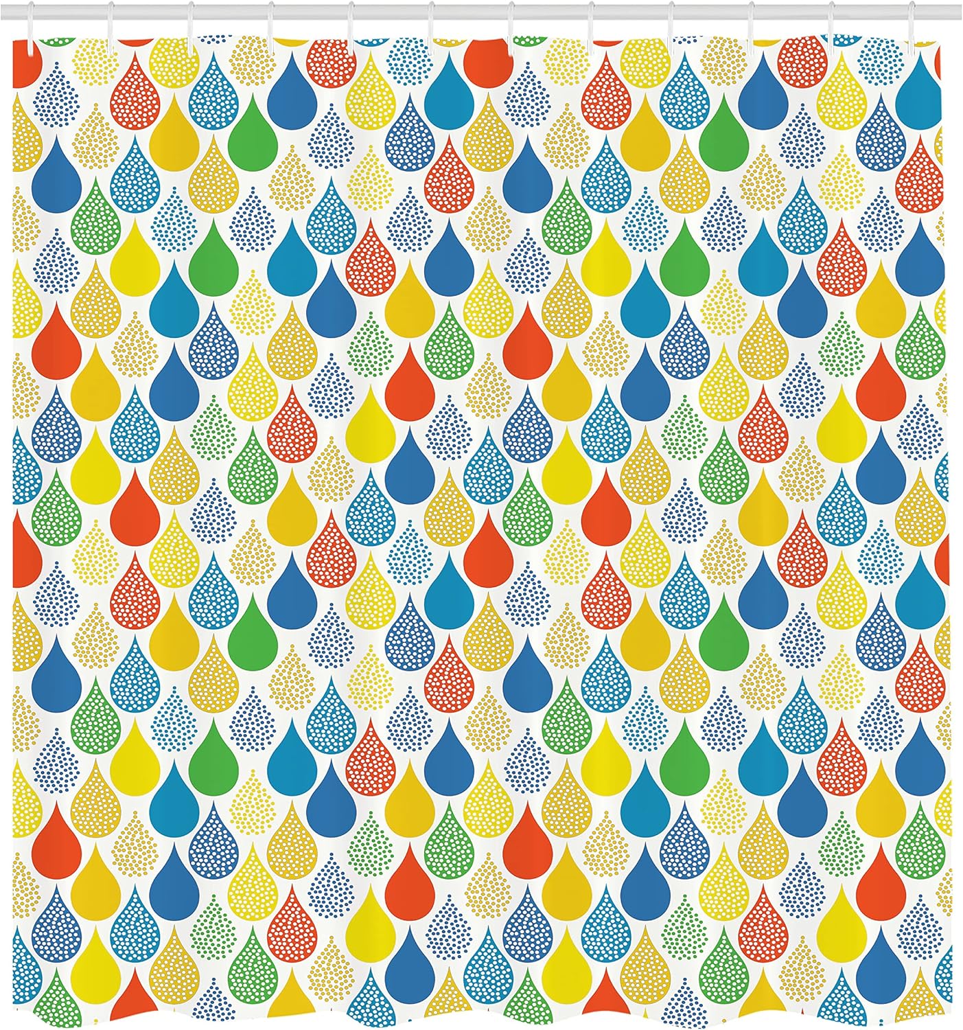 Ambesonne Cortina de ducha geométrica, estilo garabato de gotas de lluvia, diseño creativo de hojas coloridas para niñas, juego de decoración de