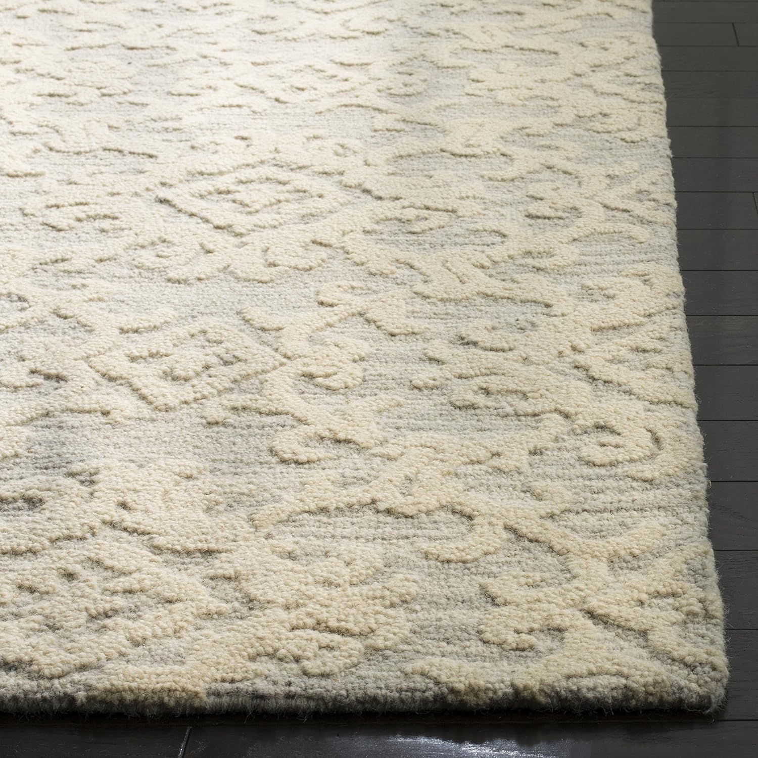 SAFAVIEH Blossom Collection BLM104A – Alfombra de lana de primera calidad, hecha a mano, 6 x 9 pies, color grismarfil