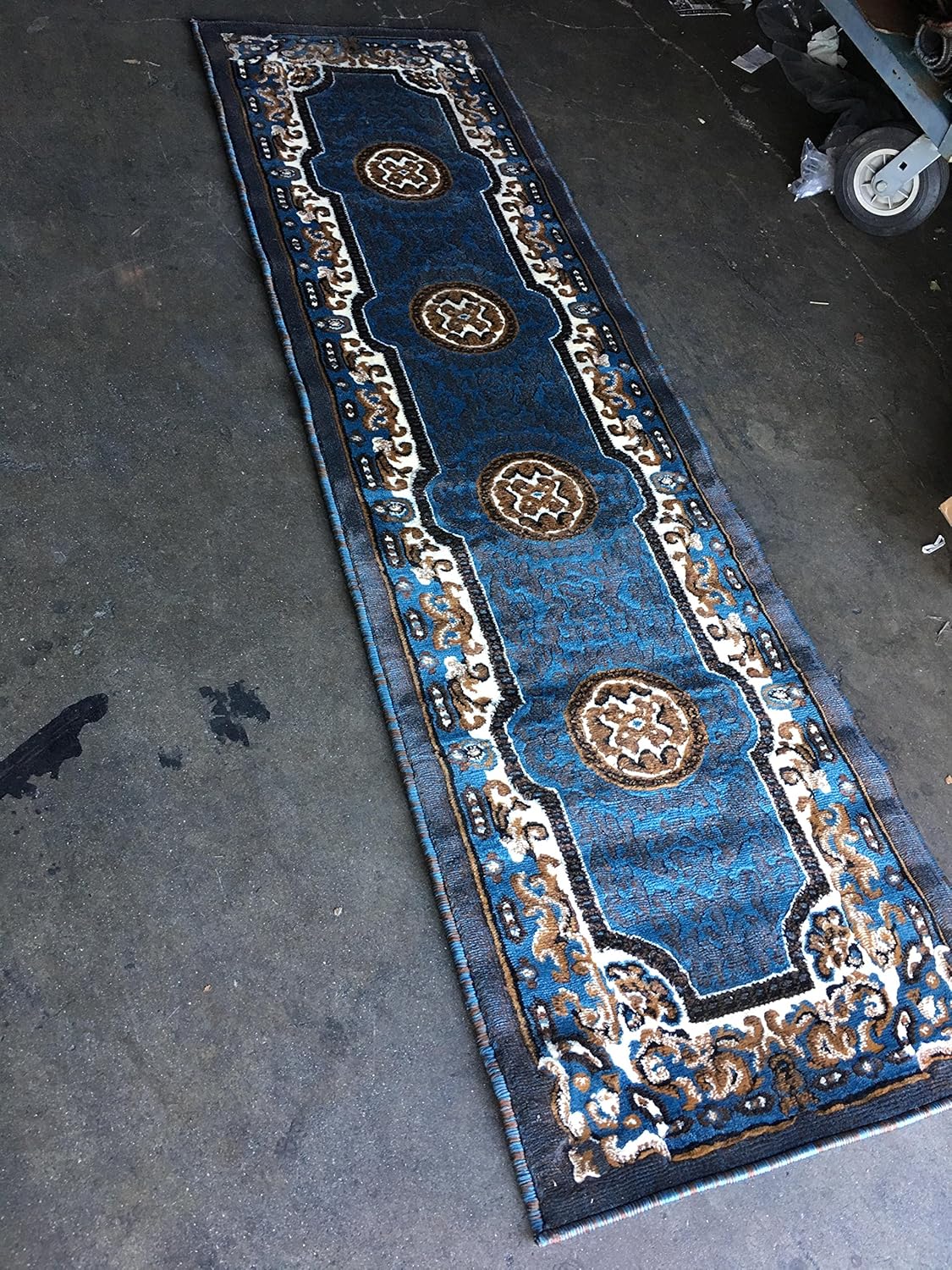 Kingdom Alfombra de pasillo tradicional azul marrón diseño persa D123 (2 pies x 7 pies)