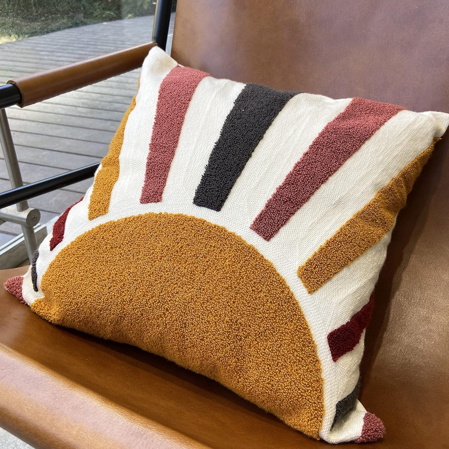 Molili Fundas de almohada con textura bohemia de 18 x 18 pulgadas, modernas fundas de almohada con diseño de sol absrácto minimalista, decoración de