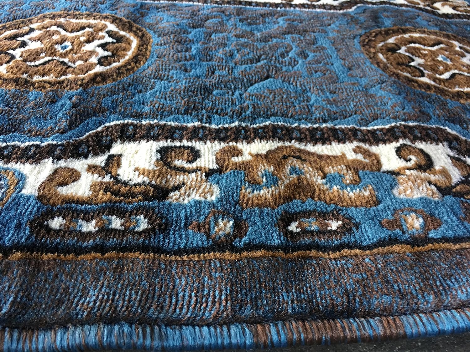 Kingdom Alfombra de pasillo tradicional azul marrón diseño persa D123 (2 pies x 7 pies)