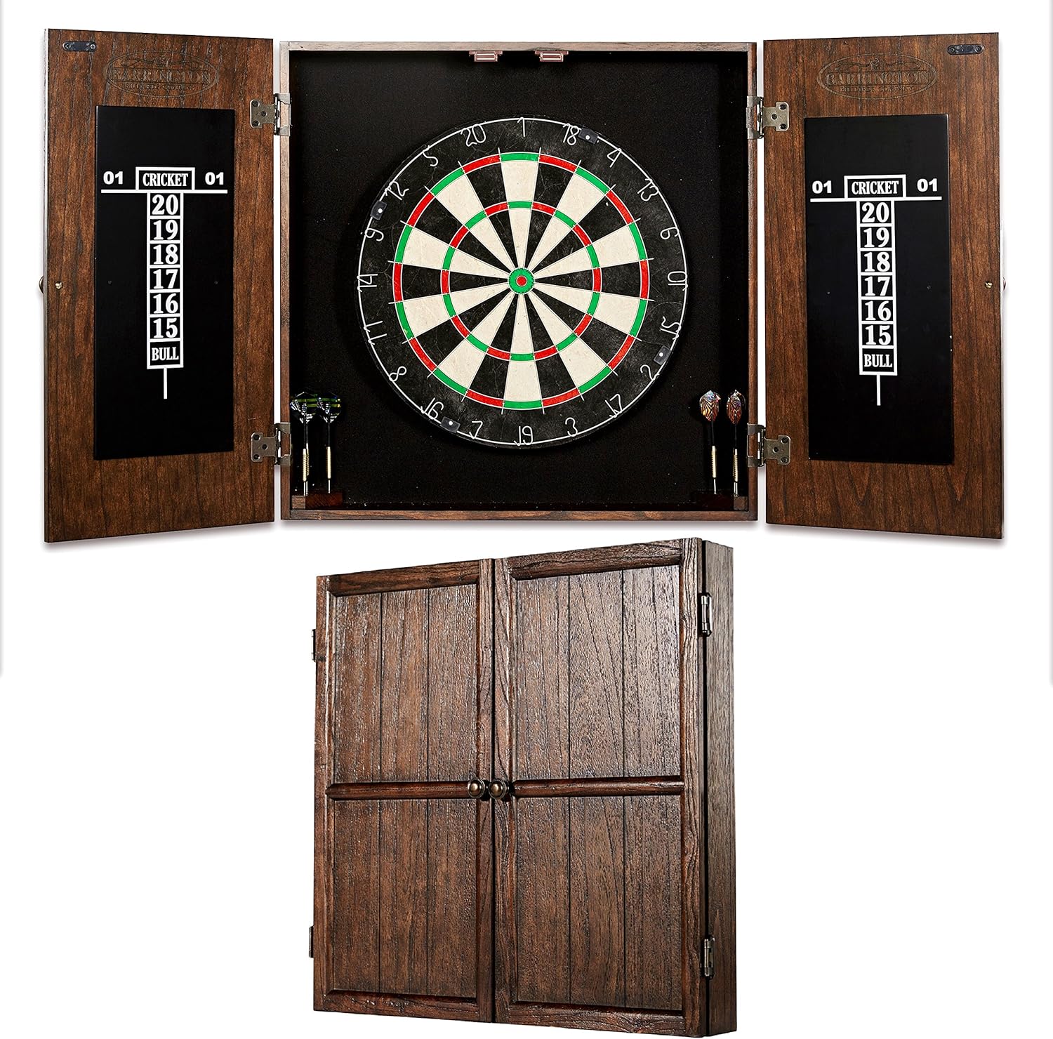 Barrington – Diana de dardos de varios estilos premontada, colección de gabinetes de dardos de madera con cerdas de 18 pulgadas y juego de dardos de