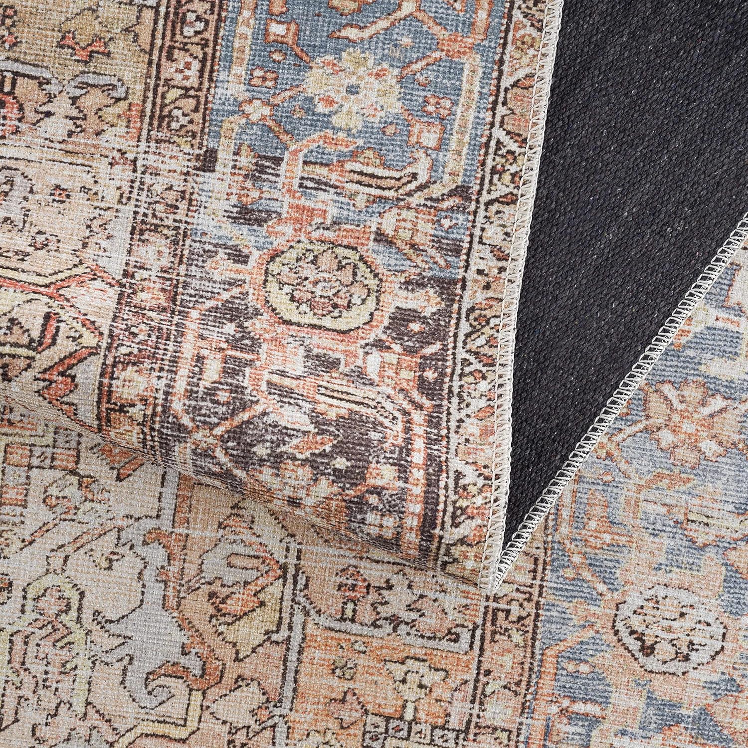Georgia Collection Eira – Alfombra larga envejecida para pasillo, entrada, lavable a máquina, color rojo ladrillo, marrón, naranja, azul, 2 pies 7