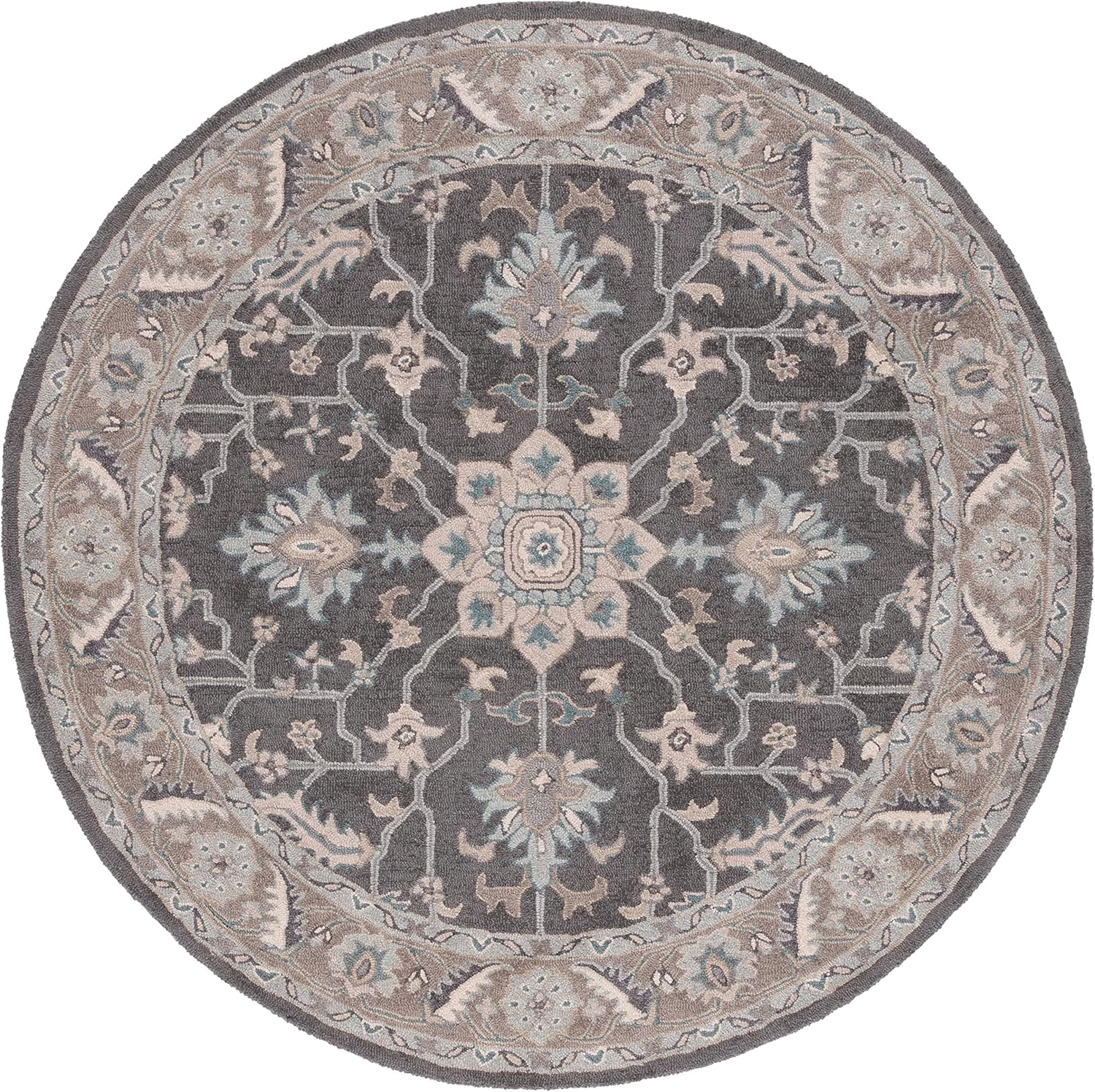 SAFAVIEH Blossom Collection BLM217A – Alfombra redonda de lana hecha a mano color gris oscuro y marrón claro de 6 pies