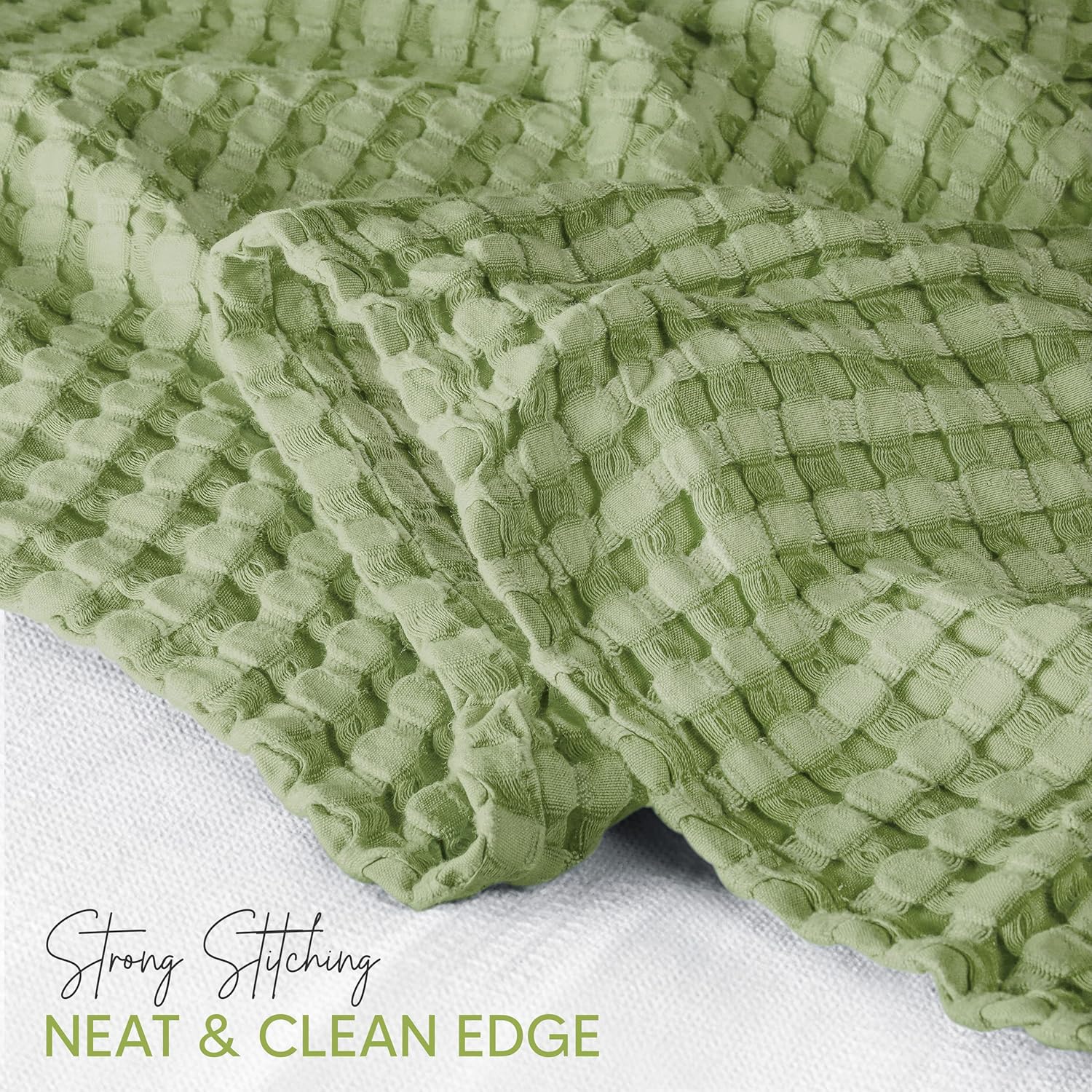 Utopia Bedding Manta de algodón de 300 GSM (verde salvia, 90 x 84 pulgadas), suave, ligera, transpirable, tamaño matrimonial, para cualquier cama