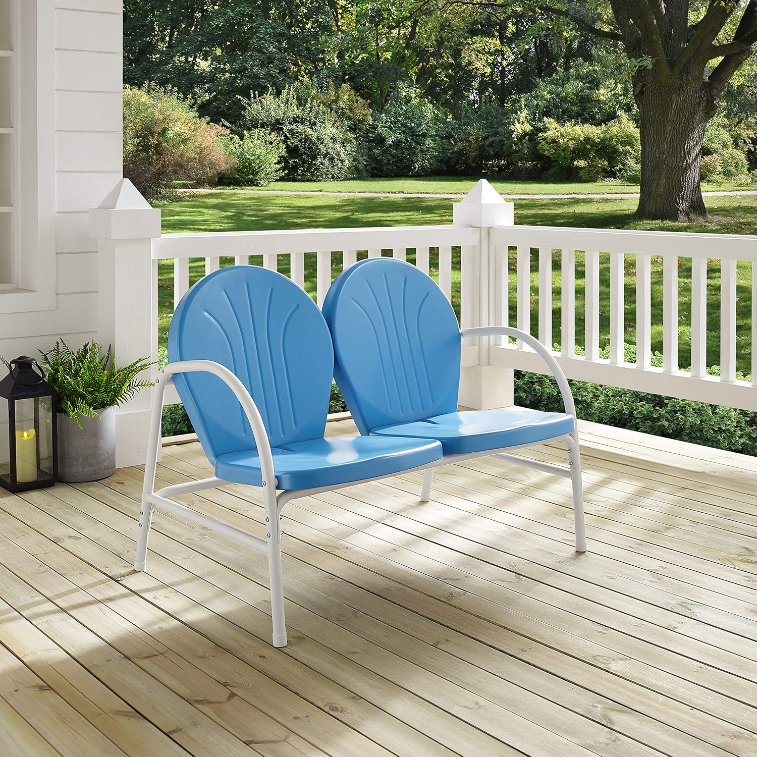 Crosley Furniture Griffith – Sofá biplaza de metal para exteriores, color azul cielo