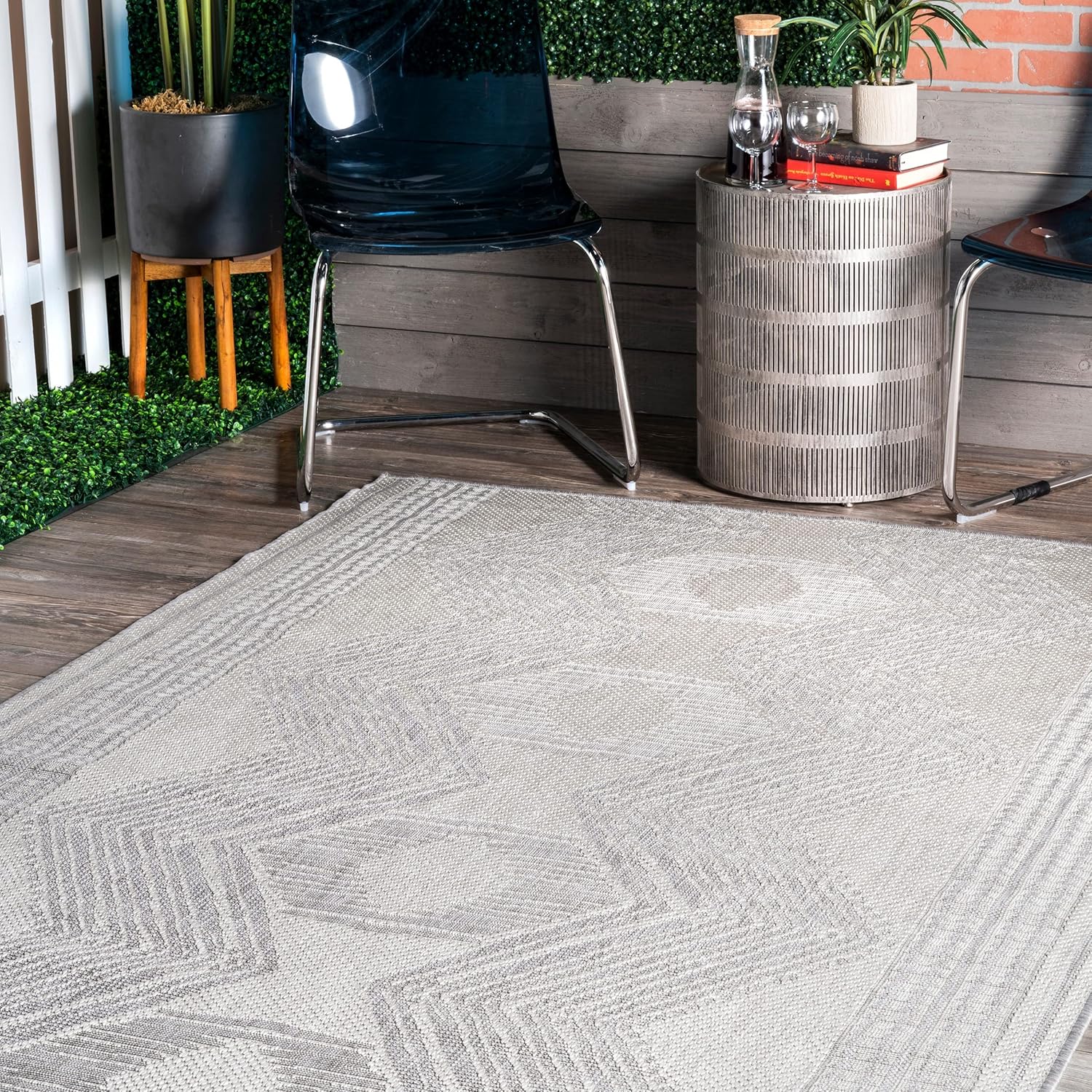 nuLOOM Ranya – Alfombra tribal para interiores y exteriores, 5 x 8, color gris claro