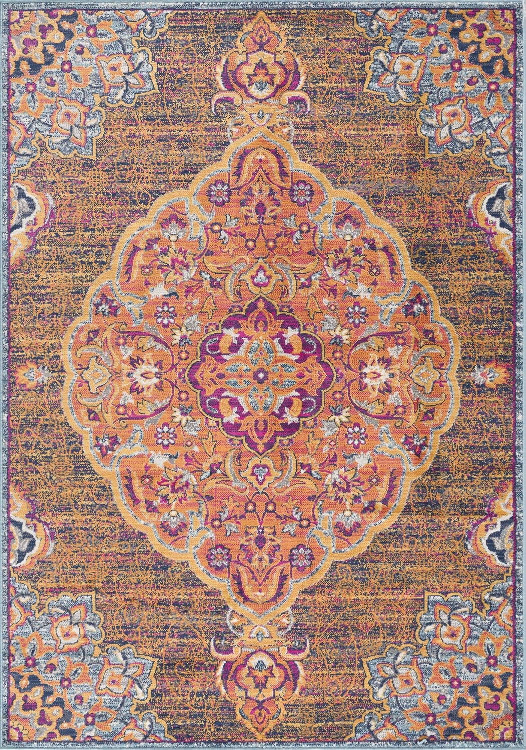 Savannah – Tapete moderno y bohemio para interiores, color azul óxido, para sala de estar, dormitorio y cocina, 2 x 5 pies (2 pies 3 pulgadas x 4