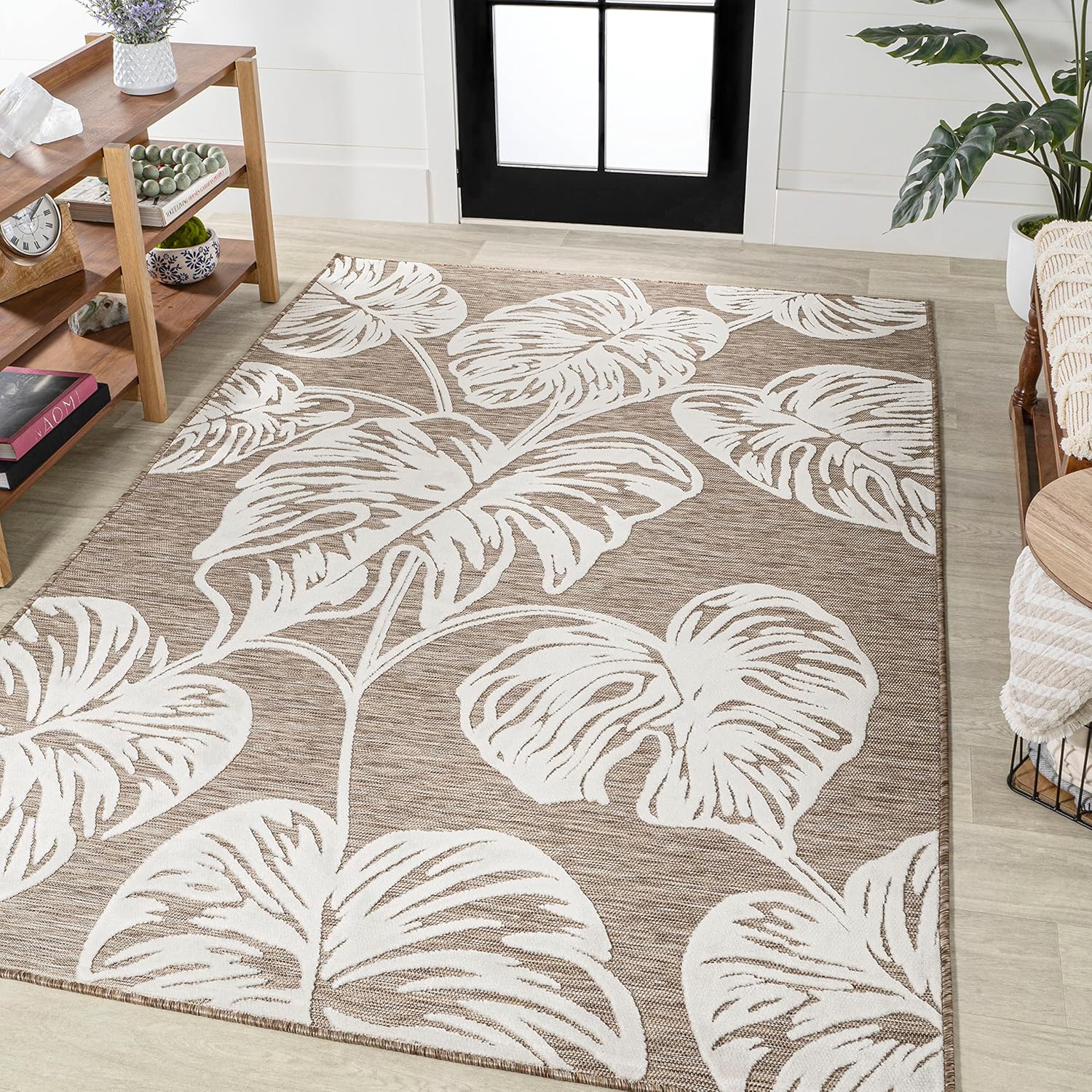 Eyely CWH100B-3 Hawaii Tobago – Alfombra de dos tonos con hoja de Monstera para interiores y exteriores, bohemia moderna, para dormitorio, cocina,