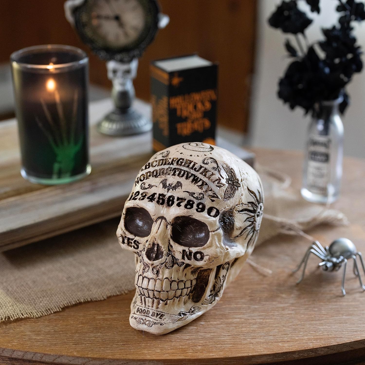 Tabla de calaveras del zodiaco y el espíritu de Halloween, paquete de 2, escultura de esqueleto de cabeza humana de 7 x 6.5 pulgadas, decoración de