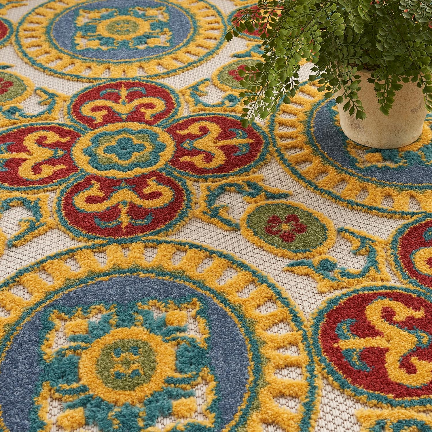 Nourison Aloha – Alfombra de área para interiores y exteriores, 3 pies 6 pulgadas x 5 pies 6 pulgadas, fácil limpieza, no se desprende, para