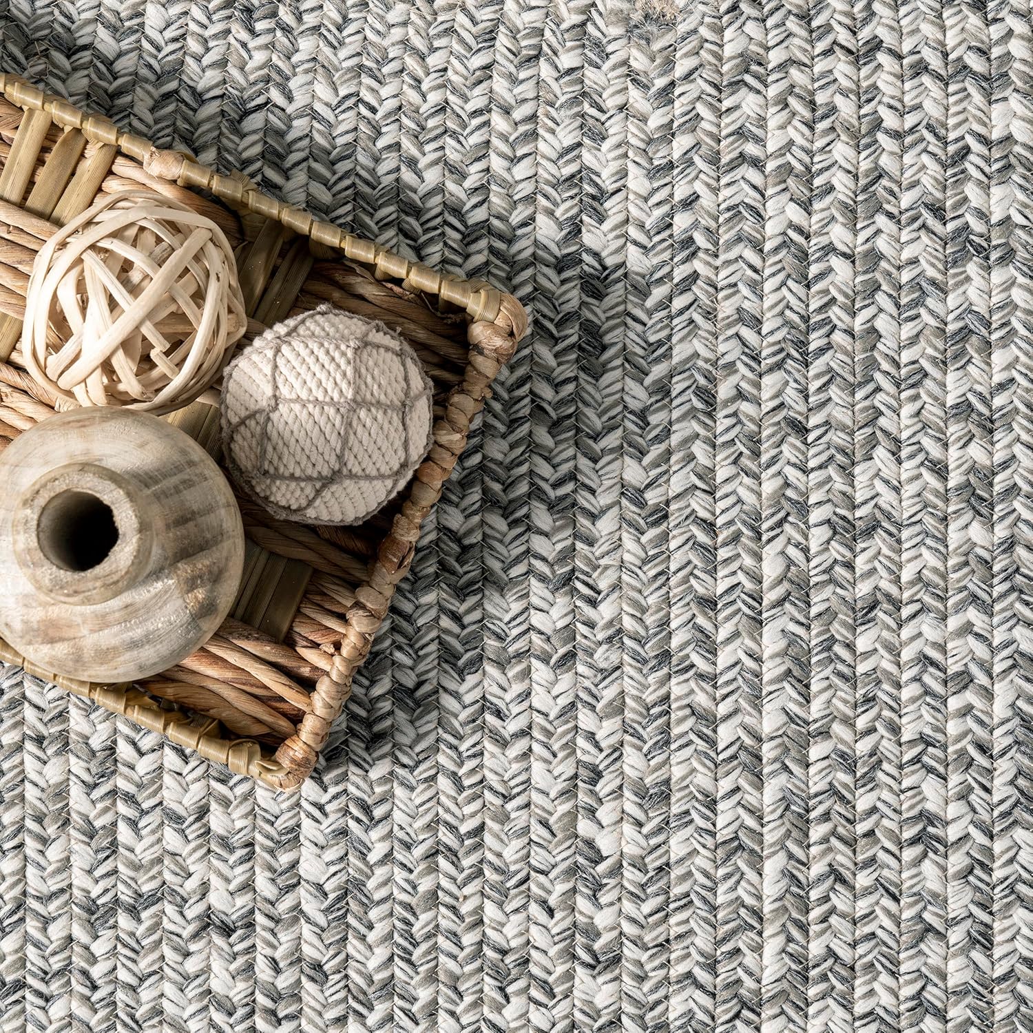 nuLOOM Oralia alfombra trenzada para interiores y exteriores, 5 pies x 8 pies, ovalada, color gris