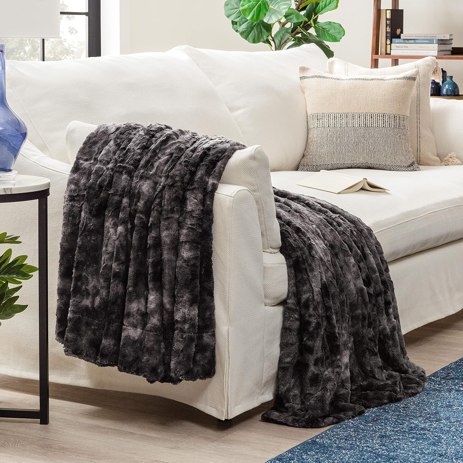 Chanasya Manta de piel sintética de lobo de doble cara de alta calidad, suave y acogedora para sofá, silla, sala de estar, dormitorio, regalo de