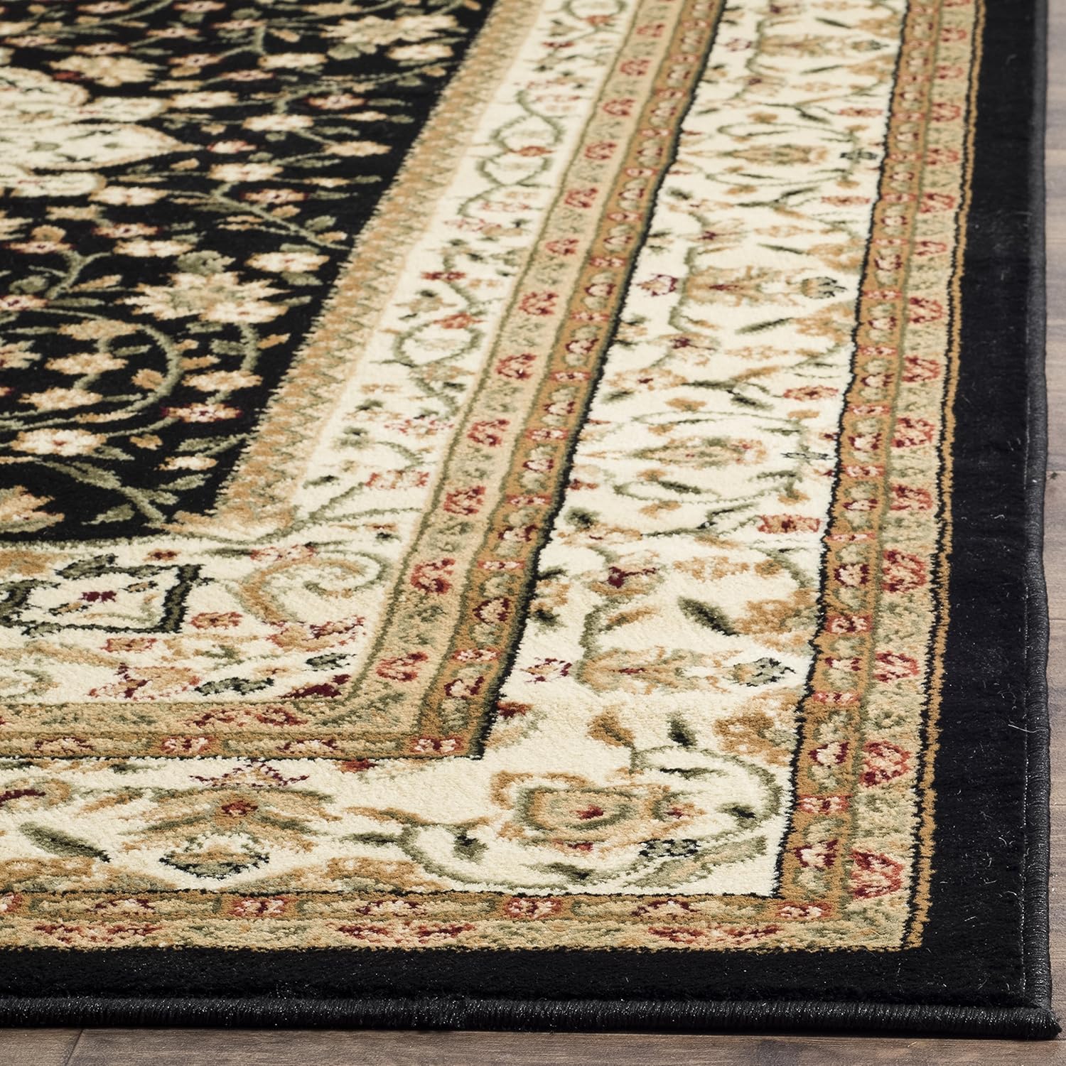 SAFAVIEH Lyndhurst Collection – Alfombra de pasillo, 2 pies 3 pulgadas x 6 pies, color negro y marfil, diseño oriental tradicional, no desprende