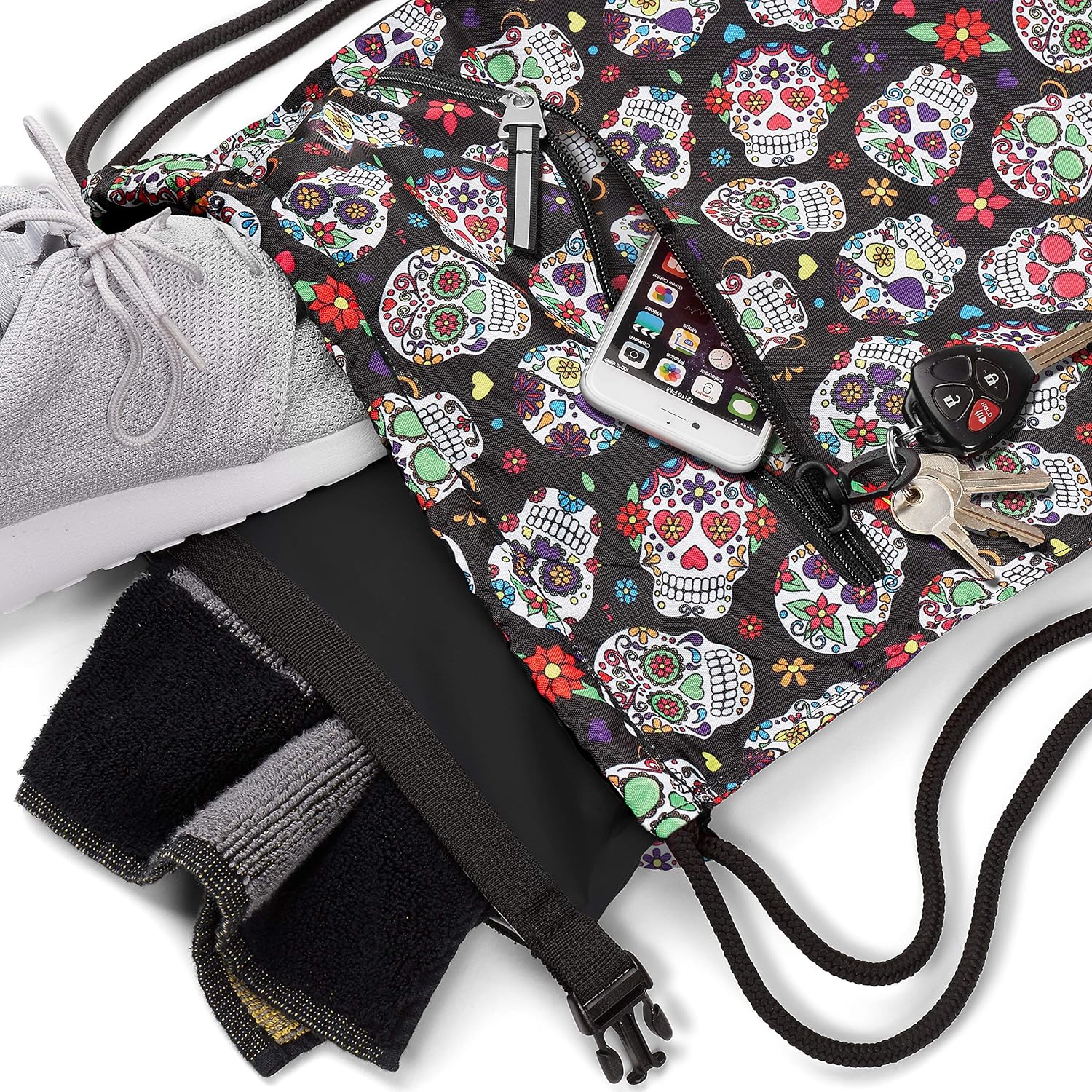 Skog Å Kust GymSak – Bolsa de cincha con cordón 2 en 1 con bolsa seca impermeable extraíble, Sugar Skulls, Viajar