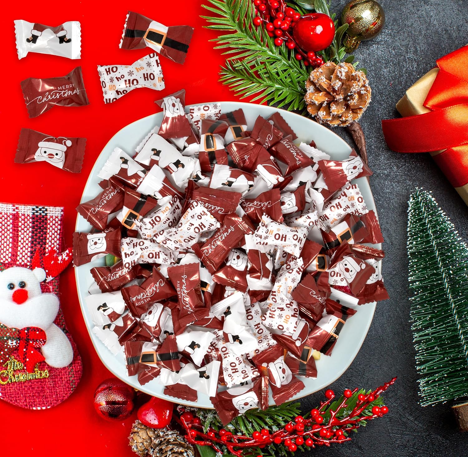 Gift Boutique Bolsas de dulces de menta y mantequilla de Navidad, 100 unidades envueltas individualmente, bolsas de 13 onzas, golosinas de dulces,