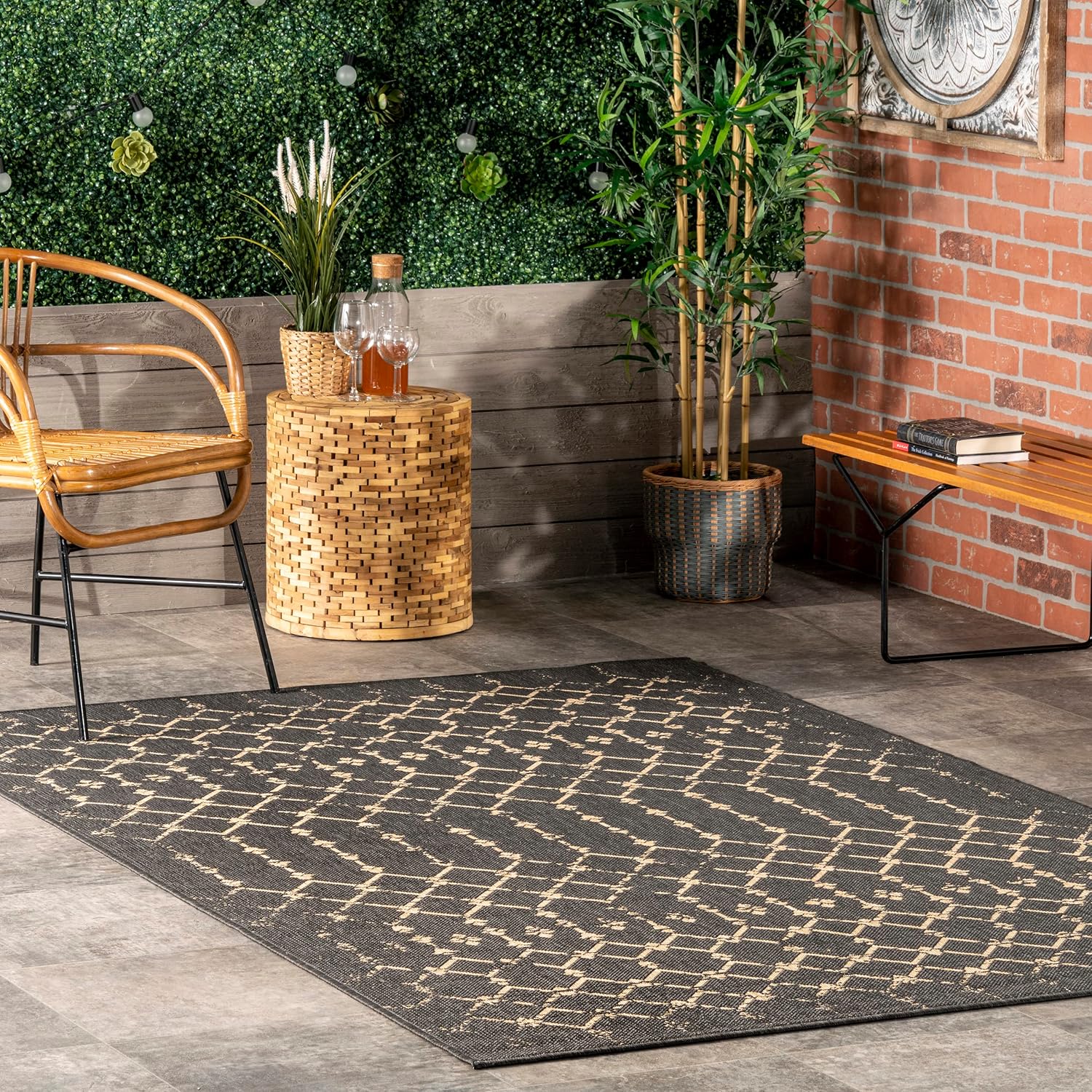 nuLOOM Grayson – Alfombra marroquí Trellis para interiores y exteriores, 7 x 9 pulgadas, color carbón