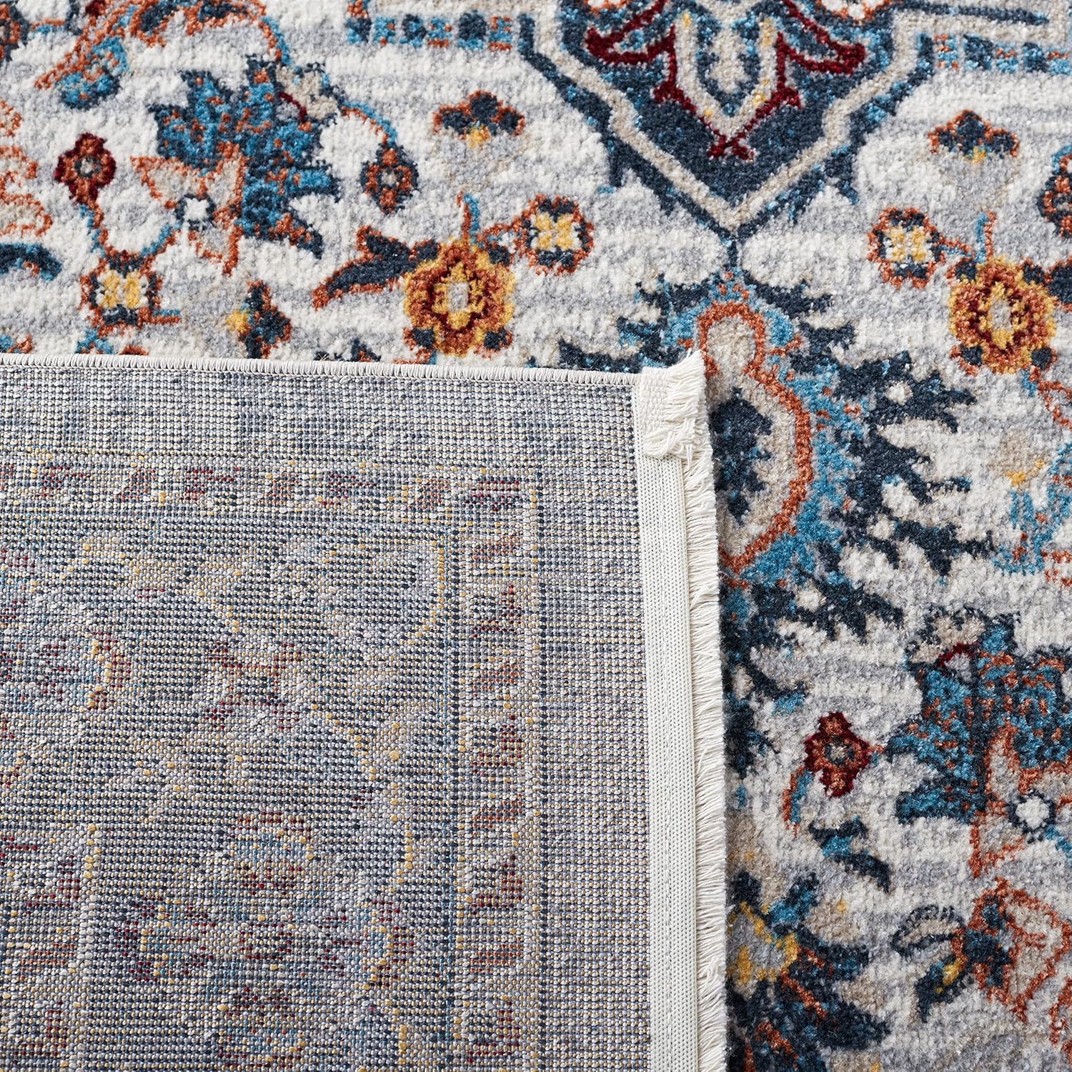 SAFAVIEH Bayside Collection – Alfombra de área, 5.3 x 7.6 pies, color azul y gris, diseño oriental tradicional, no desprende pelusa y de fácil