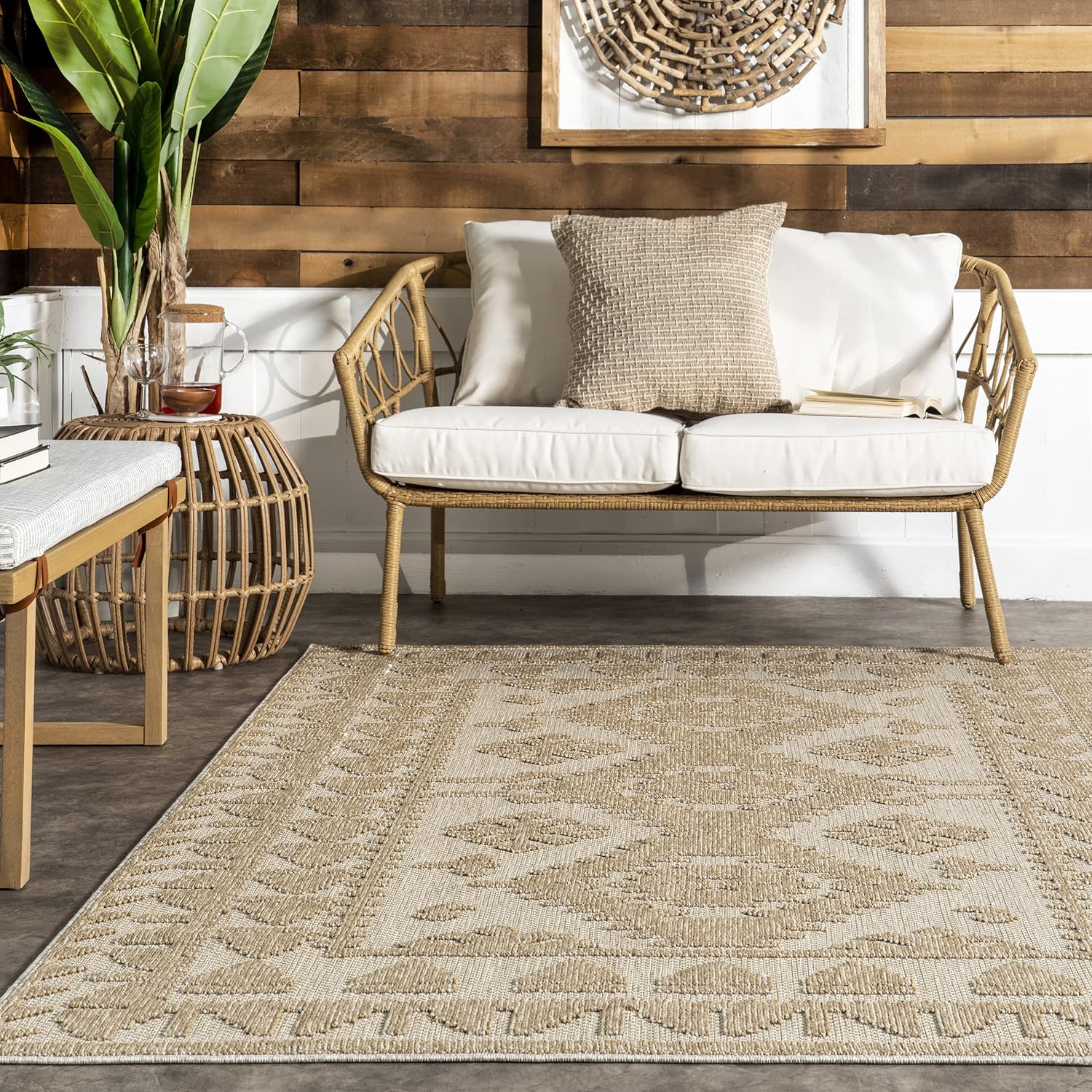 nuLOOM Miesha – Alfombra persa de transición para interiores y exteriores, 5 x 8 pies, color beige