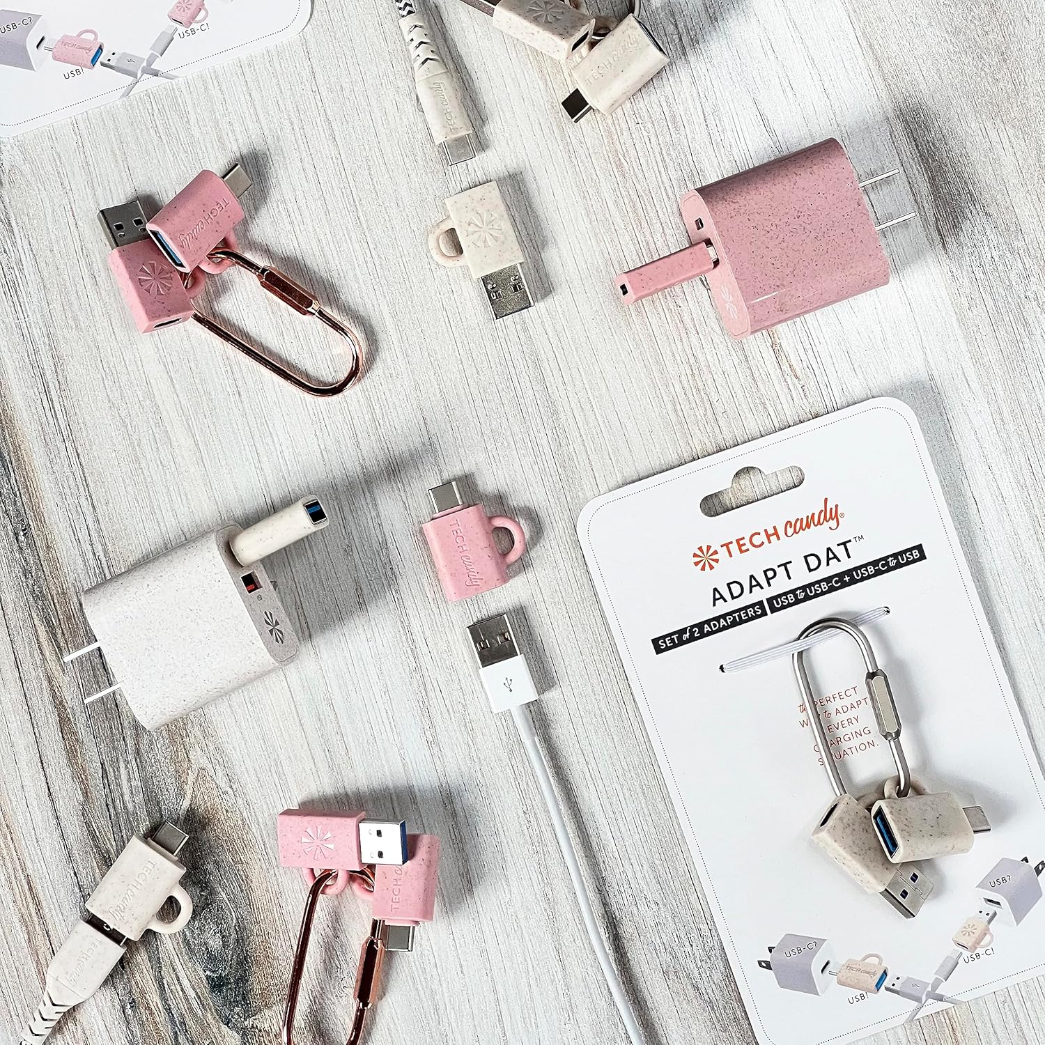 Tech Candy Adapt Dat Juego de 2 adaptadores (USB a USB-C + USB-C a USB), color natural
