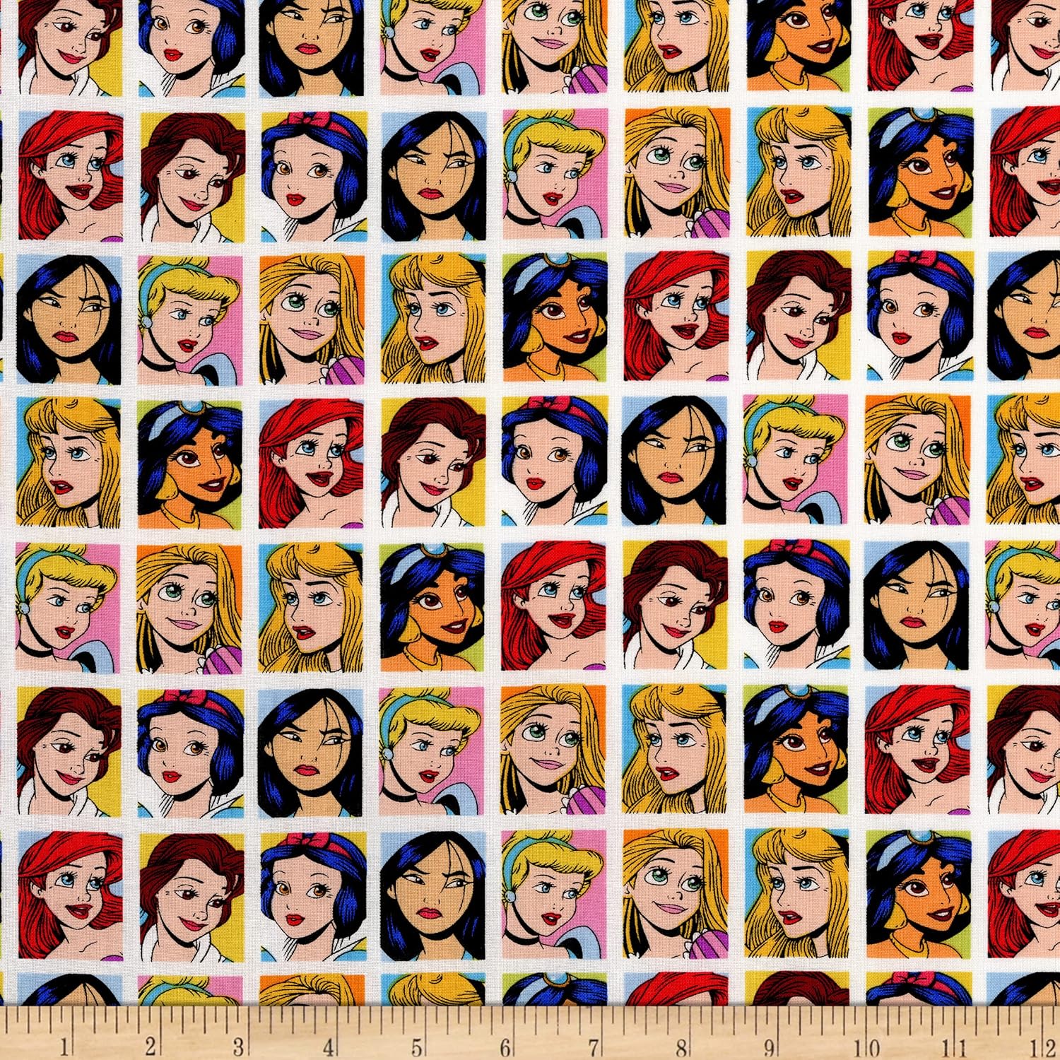 Disney Ultimate Princess Celebration Princess Grid Faces Multi, tela por yarda
