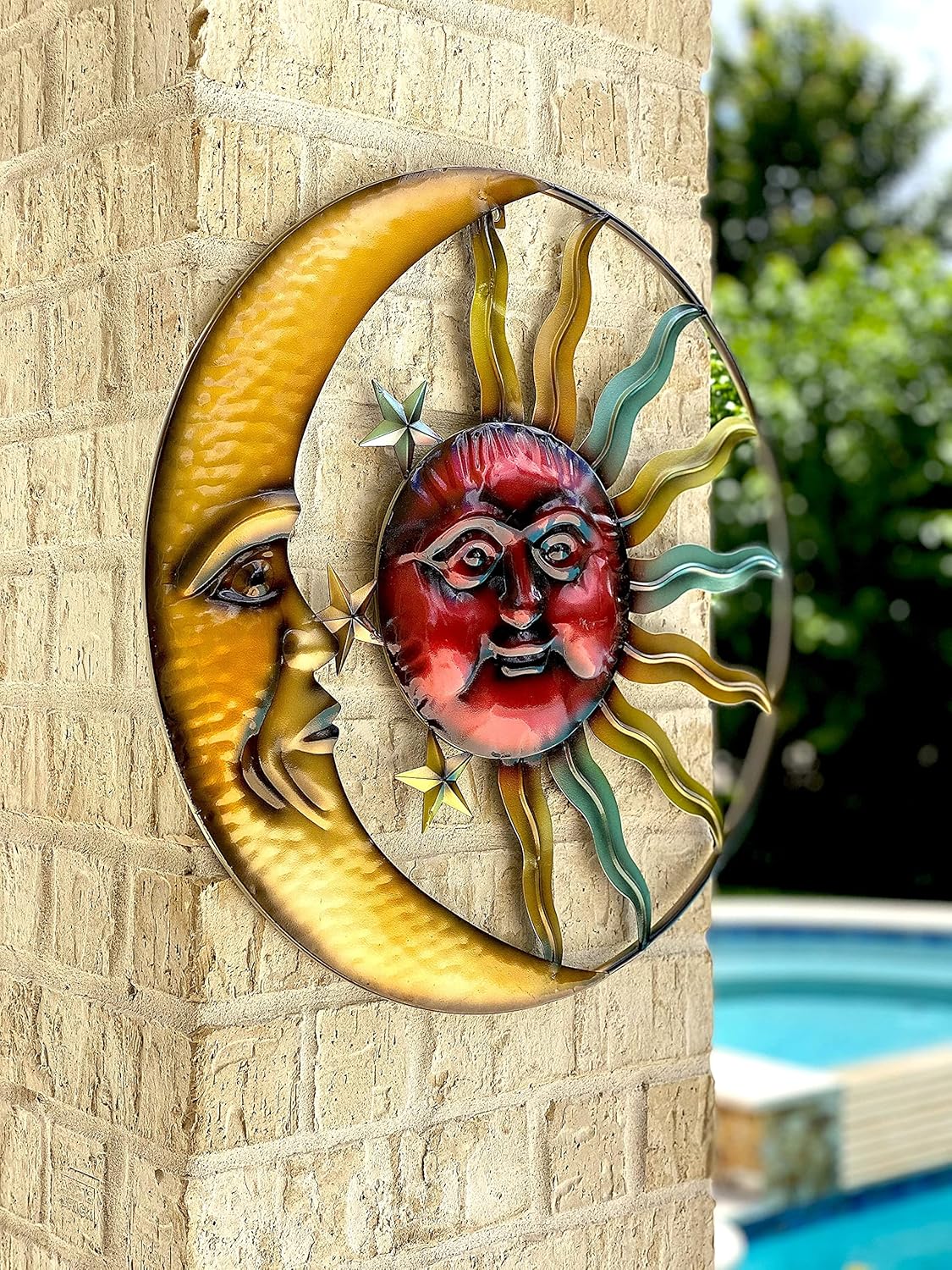 STC World Sunface Moon Stars Celestial Metal Art Interior Exterior Wall Garden Decor 20″