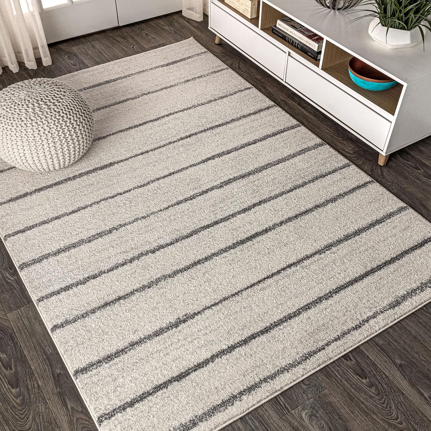 JONATHAN Y MOH201A-4 Williamsburg – Alfombra minimalista a rayas para interiores, estilo granja, bohemio, minimalista, fácil de limpiar, para