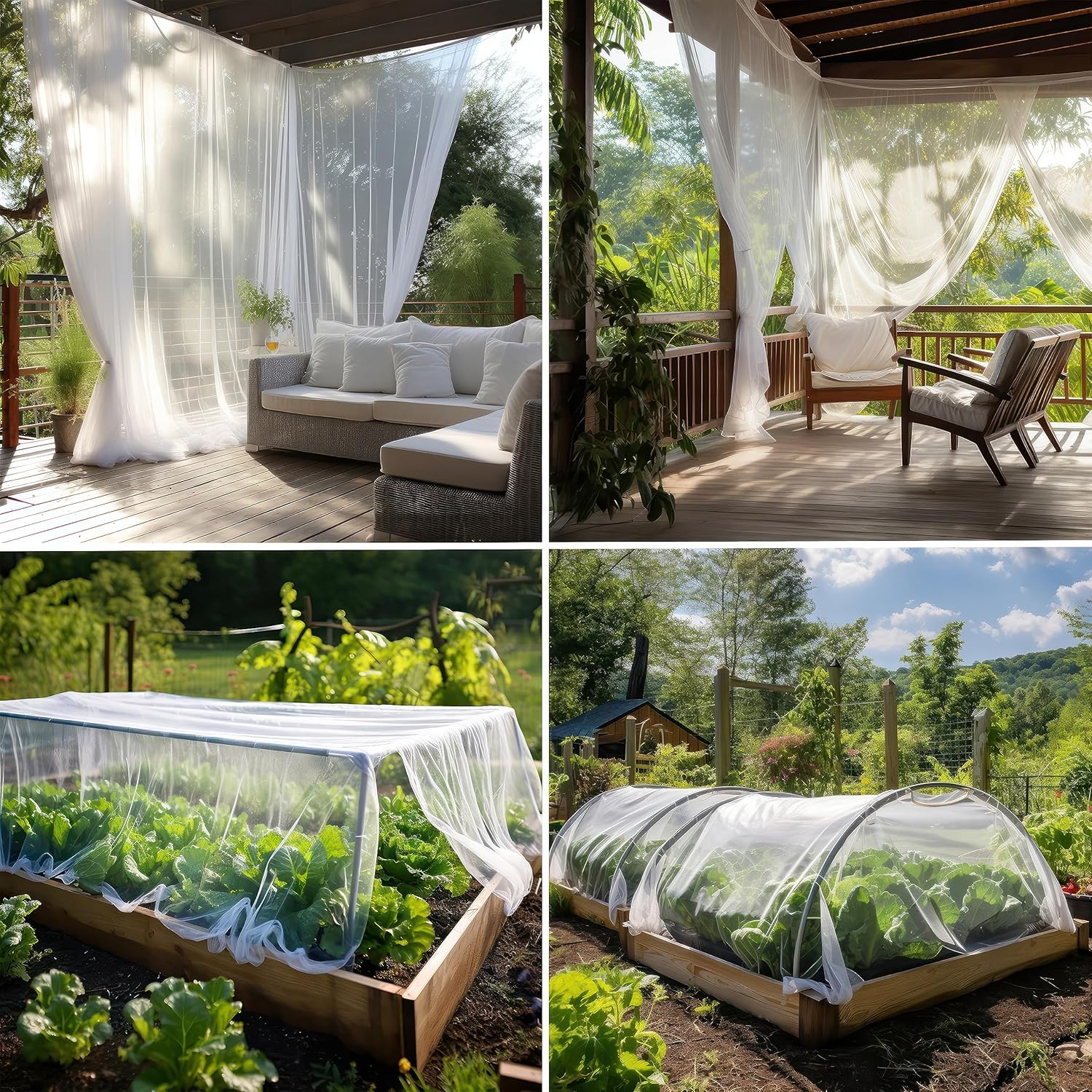 Mosquitera blanca de bricolaje  Paquete de 2 redes de 10 x 20 pies  Cubierta de insectos para jardín, patio, exterior y ventanas  Varios tamaños en