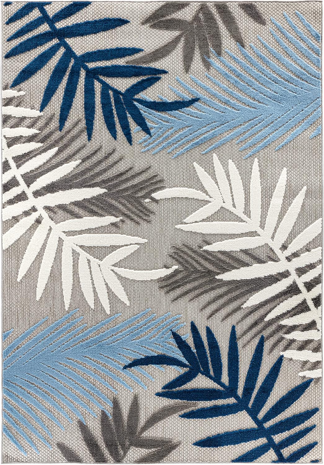 Rugshop Evora Palm Frond – Alfombra de área para patio, interior y exterior, no desprende pelusa, 5 x 7 pies, color azul
