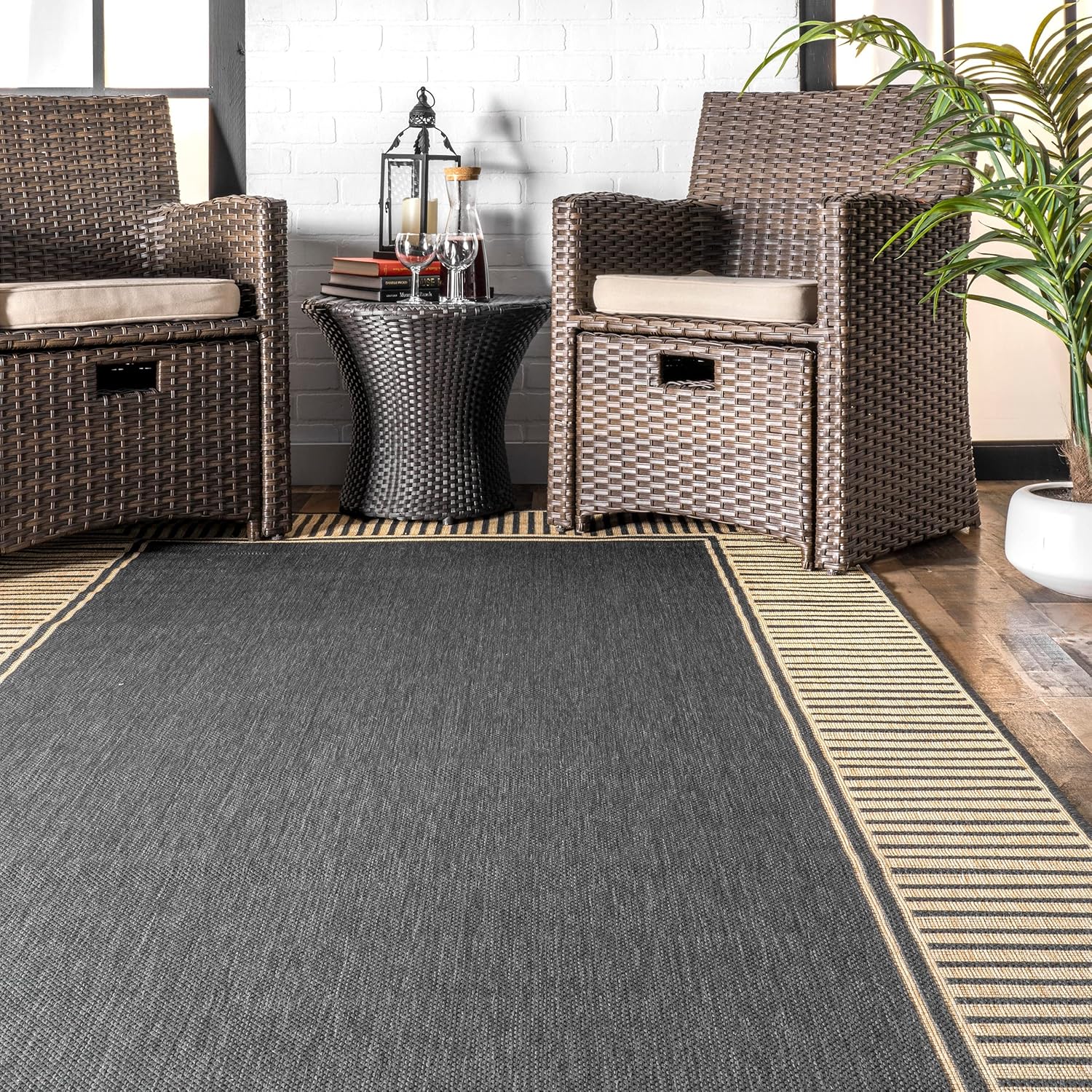 nuLOOM Asha – Alfombra de área con borde simple para interiores y exteriores, 3 pies 6 pulgadas x 5 pies, color gris oscuro