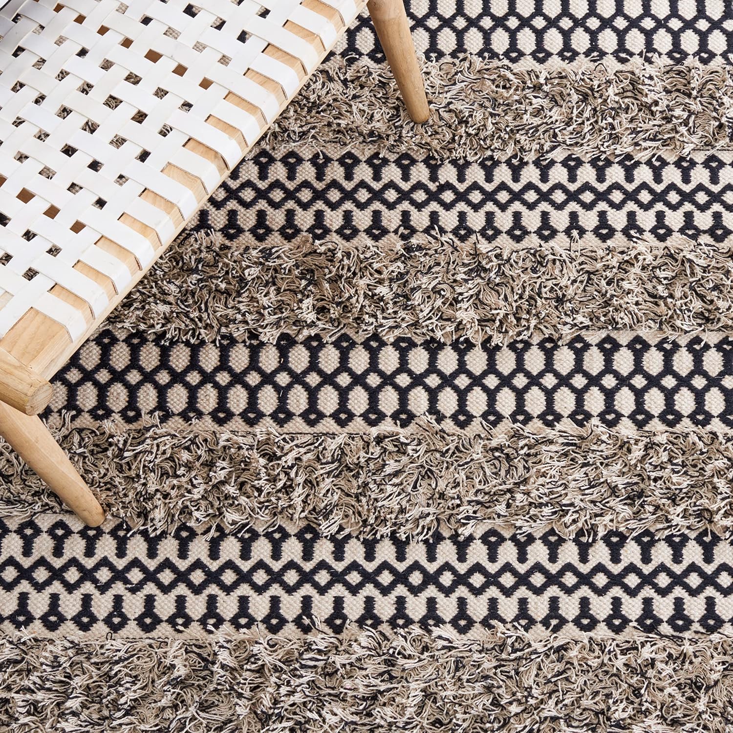 SAFAVIEH Natura Collection – Alfombra de área de 8 x 10 pies, color negro y marfil, diseño de algodón de tejido plano, fácil cuidado, ideal para