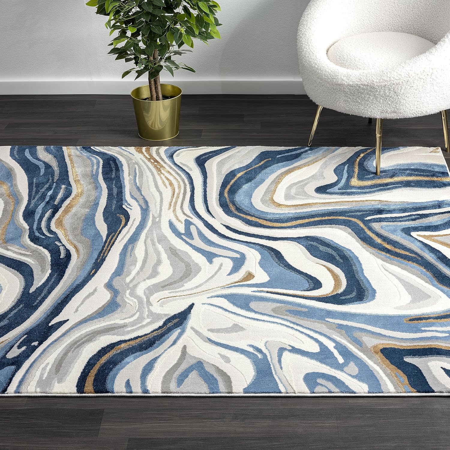 Abani Regal Collection – Alfombra de área, diseño abstracto ondulado azulgris, 5 x 8 pies, fácil de limpiar, duradera para niños y mascotas, no