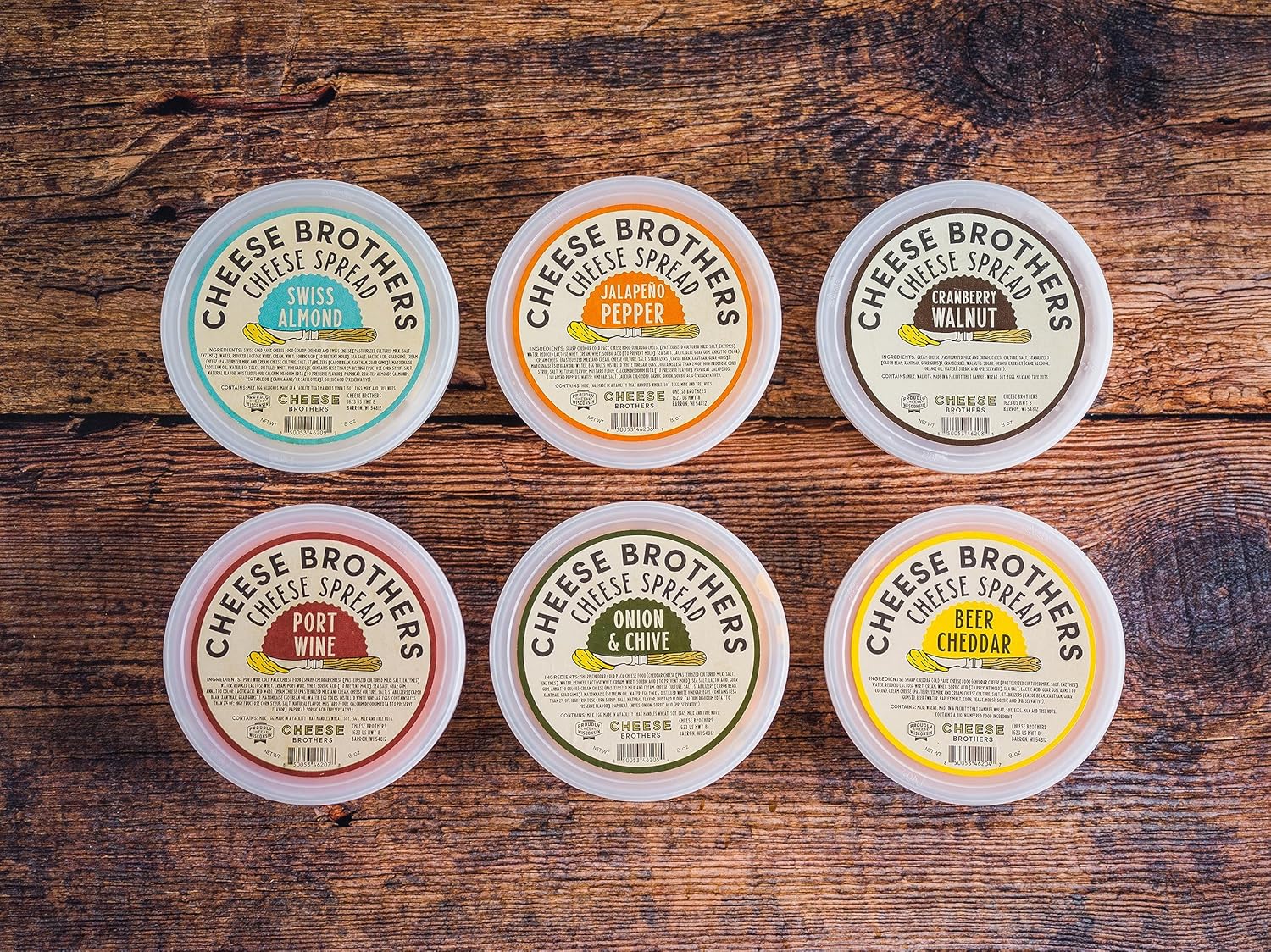 Cheese Bros. – Paquete variado de queso para untar  Hecho a mano en Wisconsin  8 onzas cada paquete
