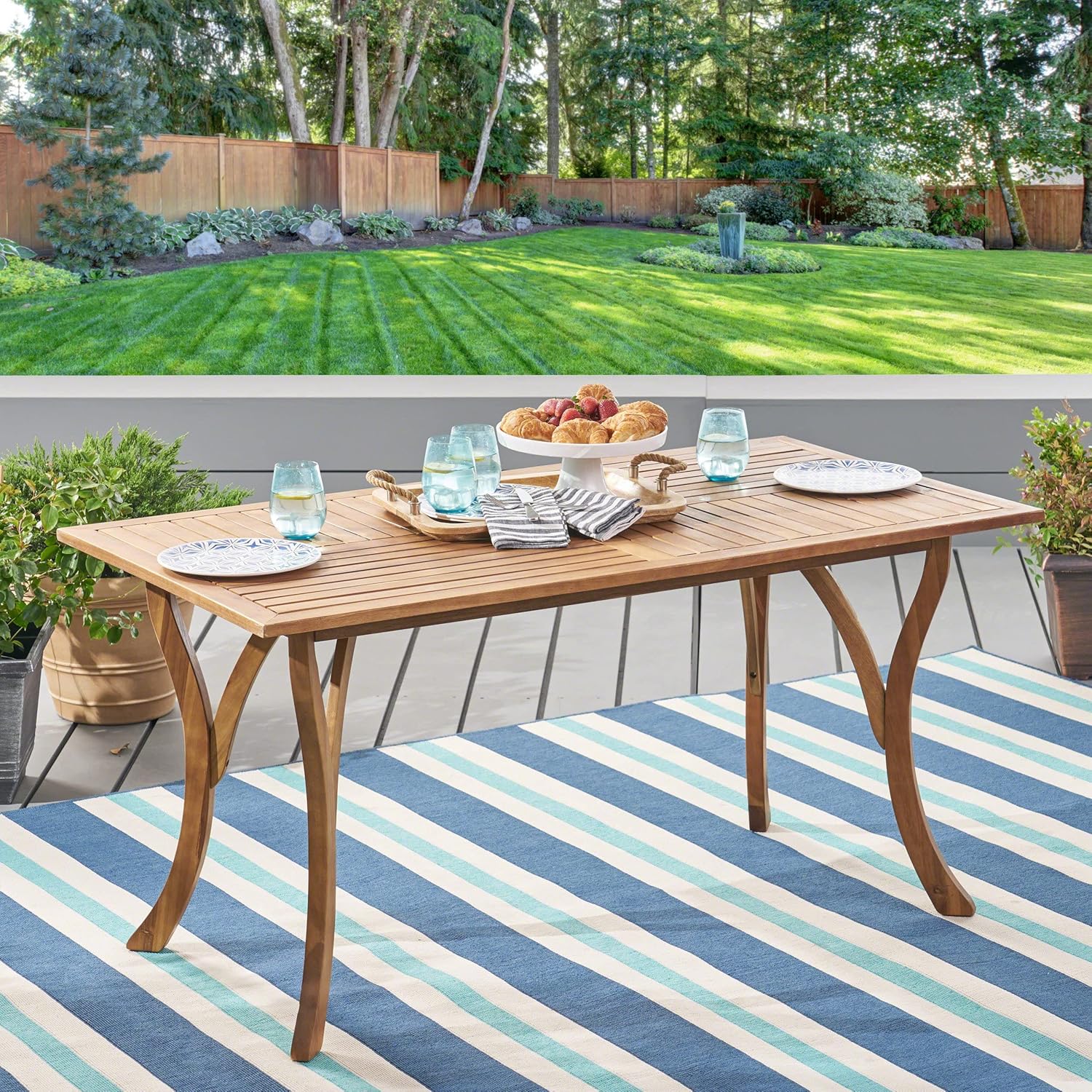 Christopher Knight Home Hermosa mesa rectangular de madera de acacia, acabado de teca