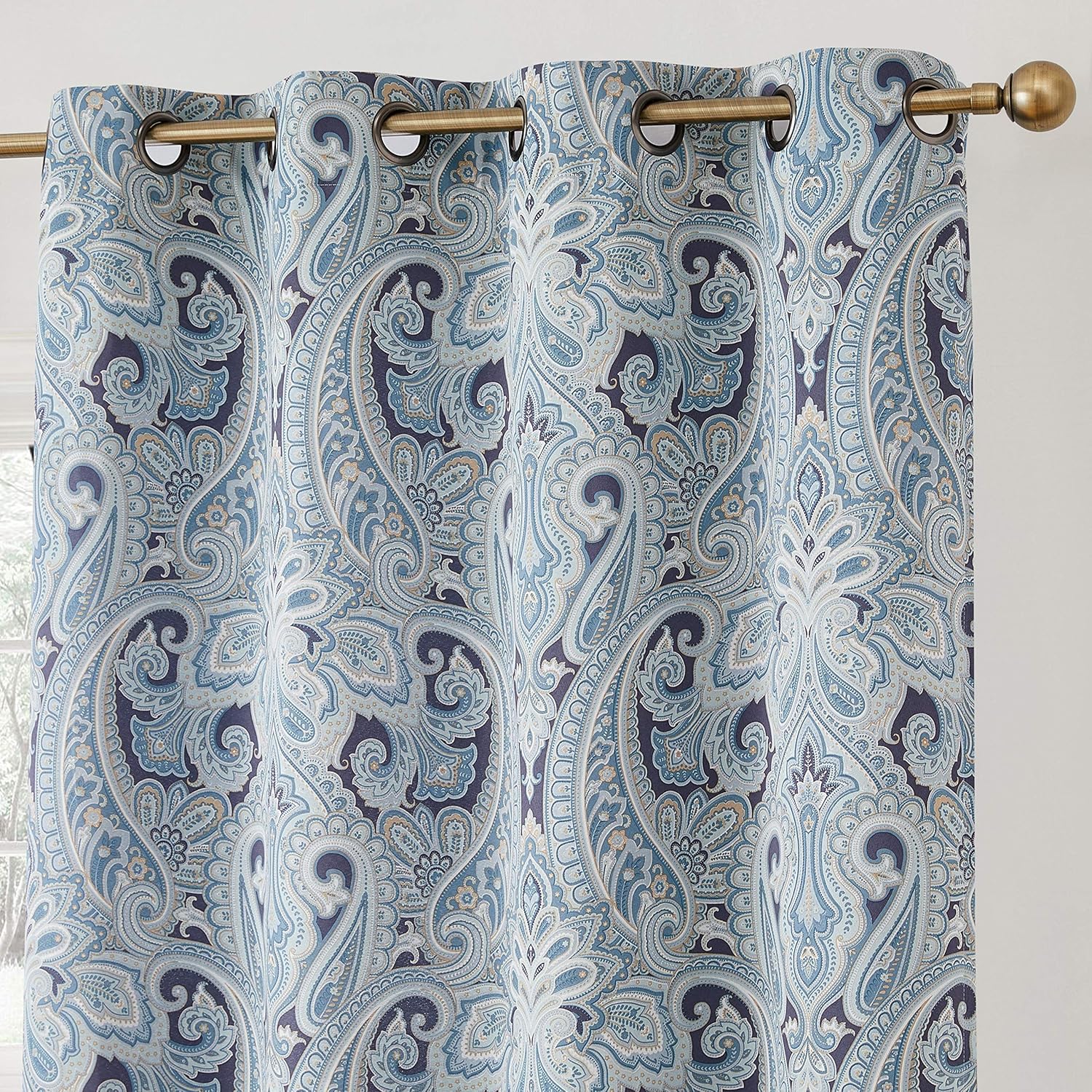 HLC.ME París Paisley Print Damasco grueso aislamiento térmico ahorro de energía habitación oscurecimiento, ojales en la parte superior, cortinas de