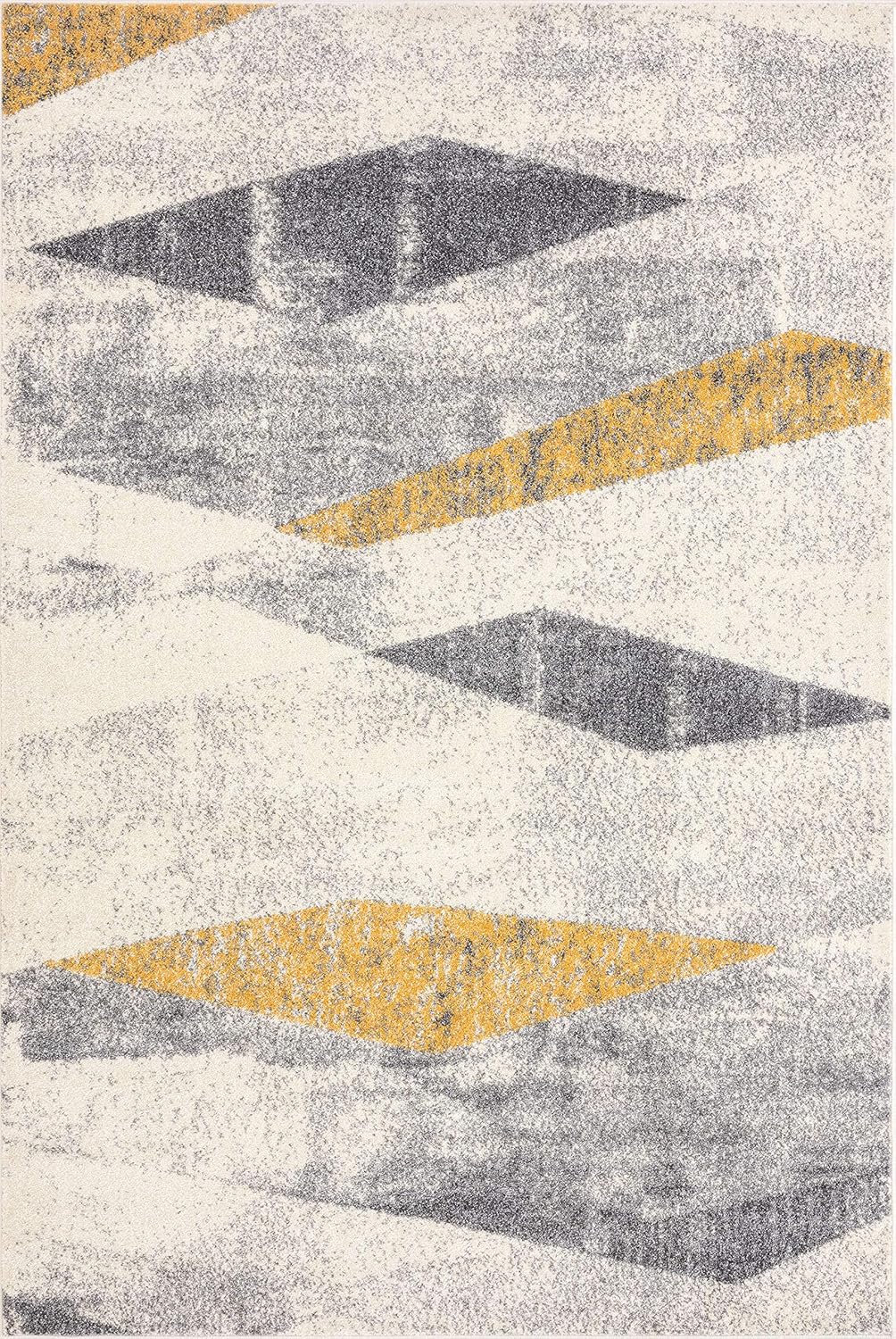 Abani Laguna Collection – Alfombra turca envejecida geométrica, color gris y amarillo, estilo moderno, 6 x 9 pies, alfombra decorativa