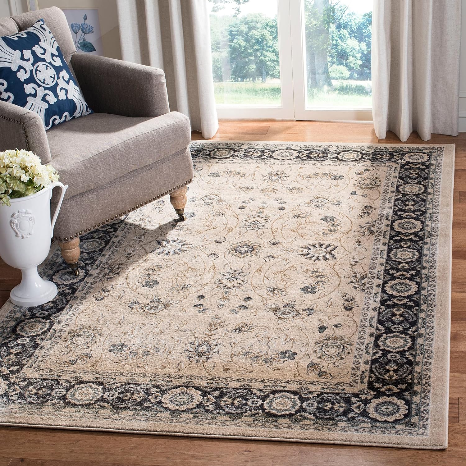 SAFAVIEH Lyndhurst Collection – Alfombra de área de 6 x 9 pies, color gris y crema, diseño oriental tradicional, no desprende pelusa y de fácil
