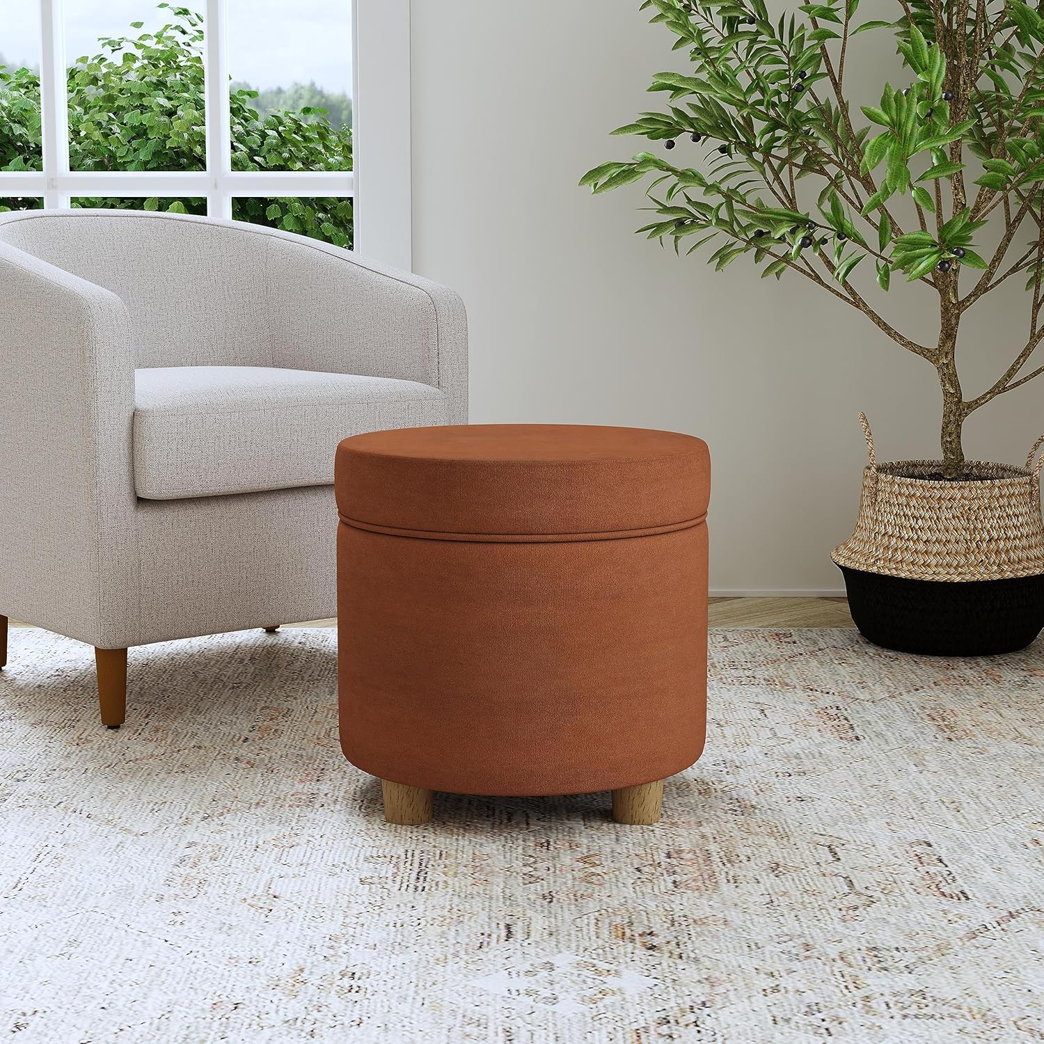 HomePop Decoración del hogar  Otomana redonda tapizada de almacenamiento  Otomana con almacenamiento para sala de estar y dormitorio, terciopelo
