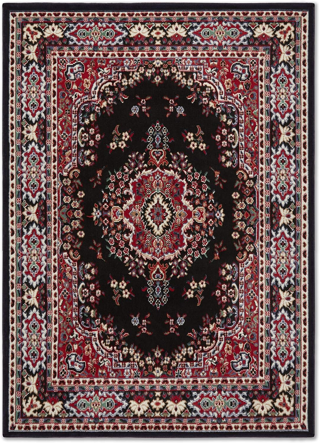Home Dynamix Premium Sakarya – Tapete tradicional con borde y medallón, negro, tapete rectangular de 5 pies 2 pulgadas x 7 pies 4 pulgadas