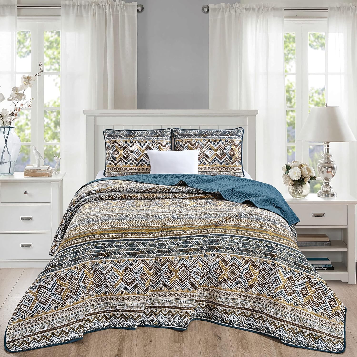 Chezmoi Collection Juego de ropa de cama de 3 piezas Southwestern Native Tribal Boho multicolor microfibra impresa, tamaño Queen