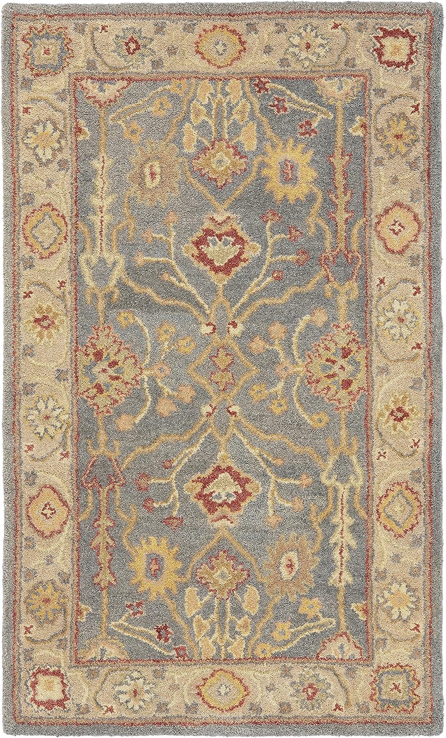 SAFAVIEH Antiquity Collection AT314A – Alfombra de lana tradicional oriental de primera calidad, hecha a mano, 3 x 5 pies, color azulmarfil