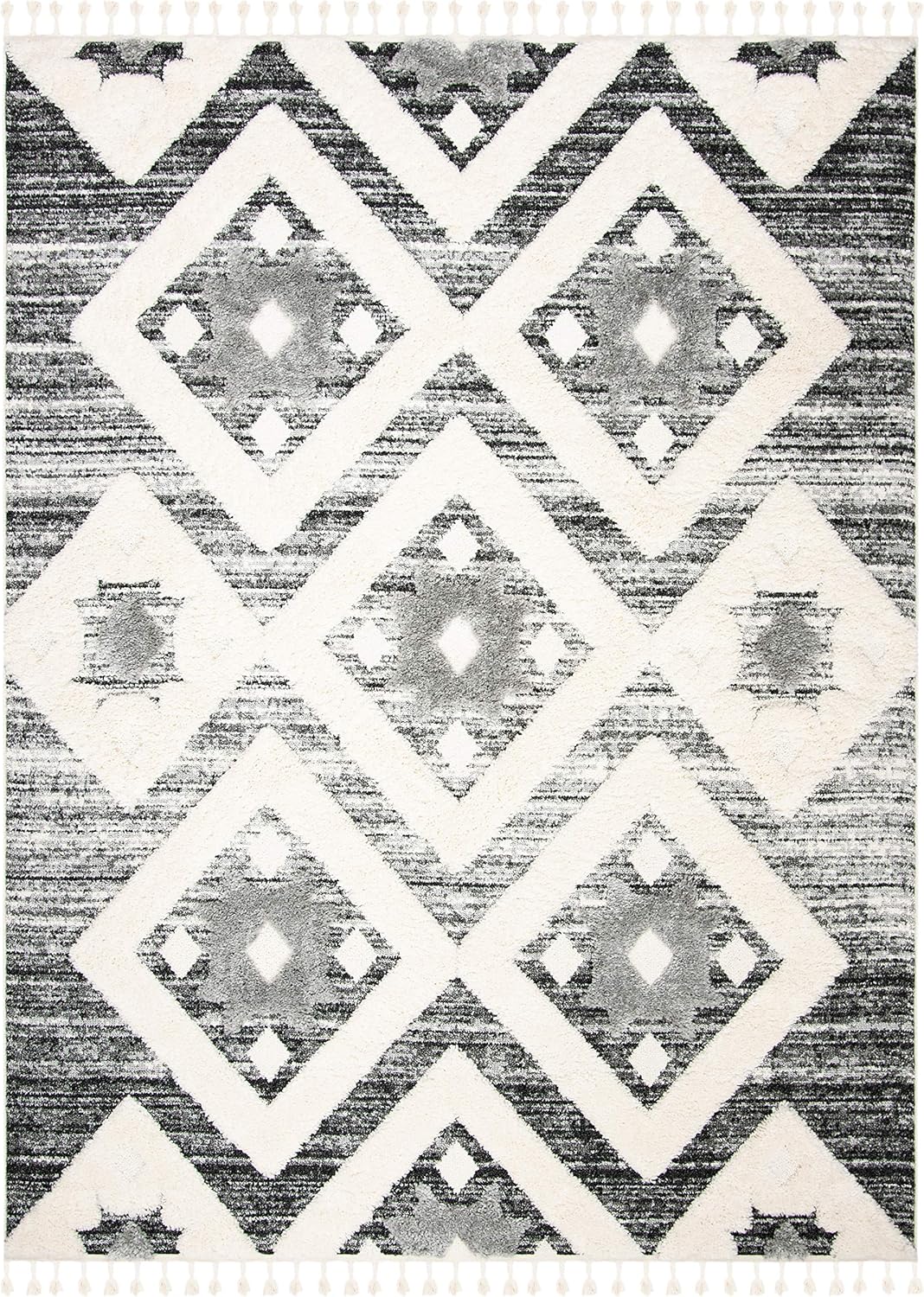 SAFAVIEH Tapete grueso marroquí con borlas, 8 x 10 pies, diseño bohemio, no desprende pelusa y de fácil cuidado, 2 pulgadas de grosor, ideal para