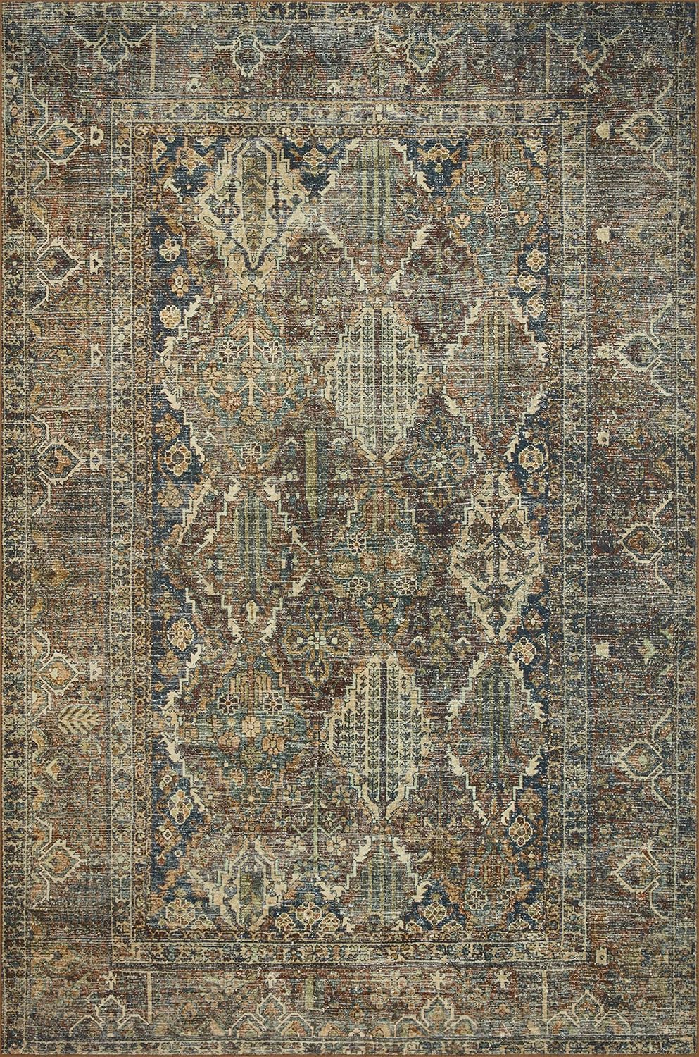 Loloi Magnolia Home by Joanna Gaines x Loloi Banks Collection – Alfombra lavable a máquina, BAN-05 Spice  Azul, 2 pies 6 pulgadas x 7 pies 6