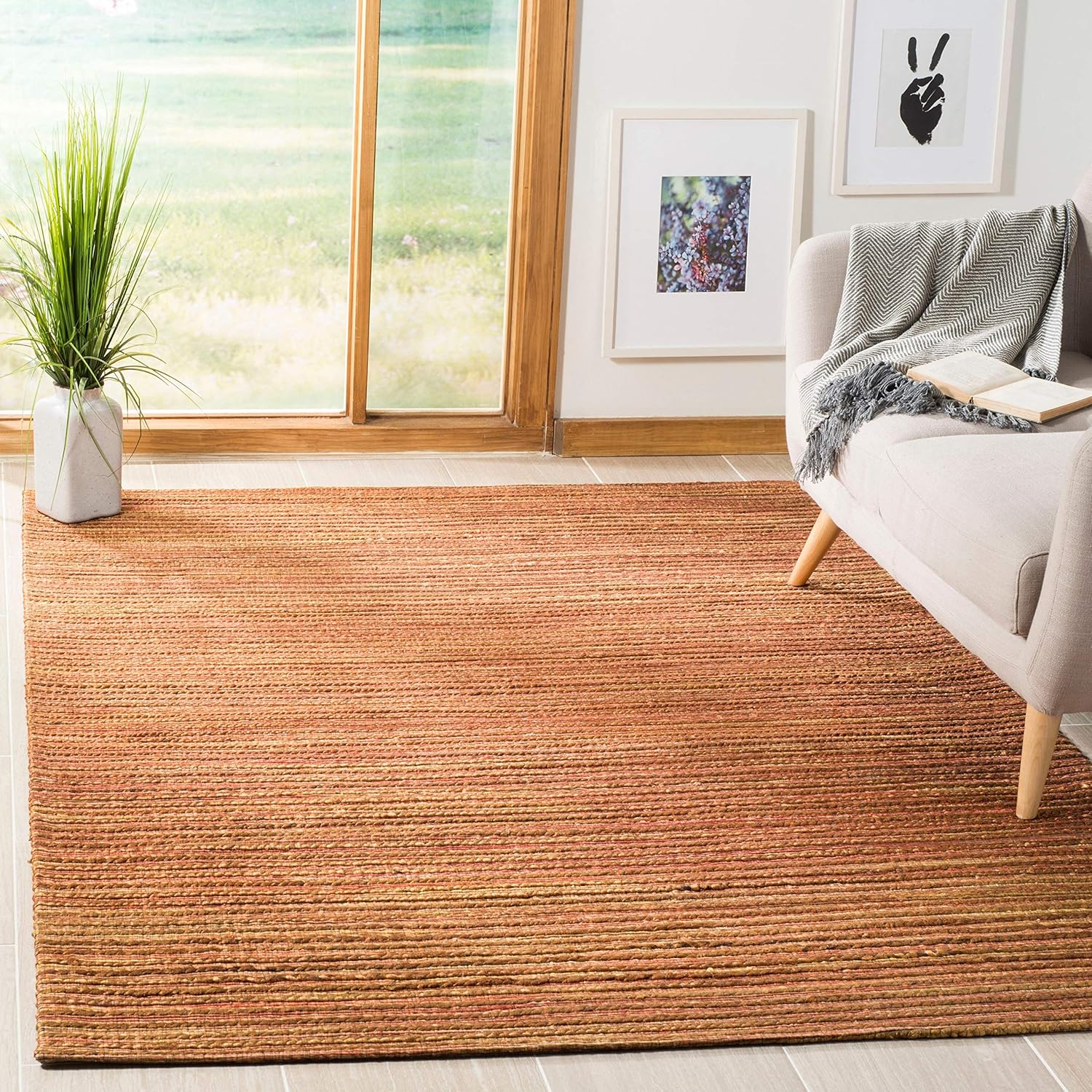 SAFAVIEH Cape Cod Collection – Alfombra de área de 6 x 9 pies, óxido, yute trenzado hecho a mano, ideal para zonas de alto tráfico en sala de estar,